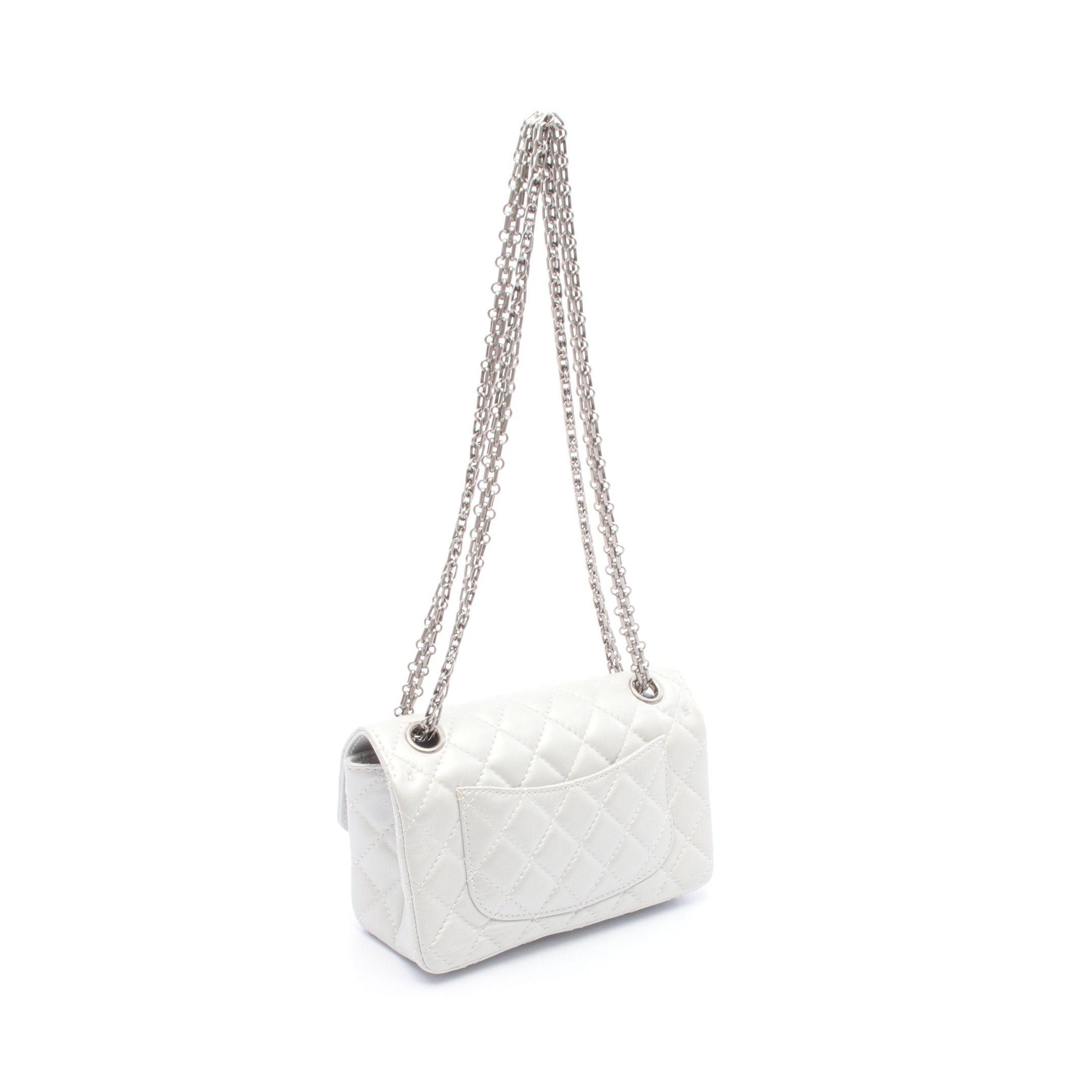 Chanel Chanel 2.55 Double Chain Shoulder Bag Leather White Antique Silver Hardware Size ONE SIZE - 2 Thumbnail