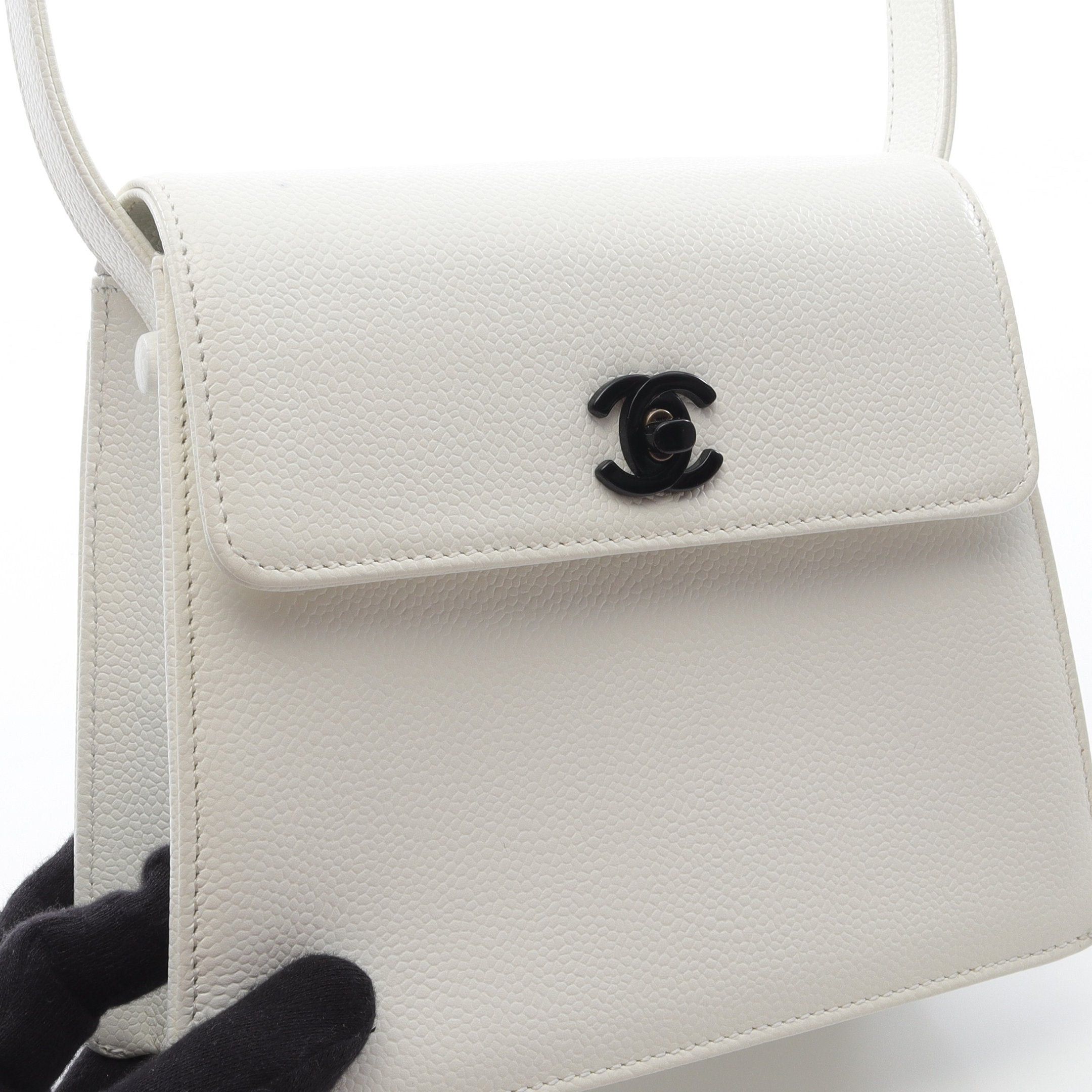 Chanel Chanel Coco Mark Handbag Caviar Skin White Black Hardware Size ONE SIZE - 10 Thumbnail