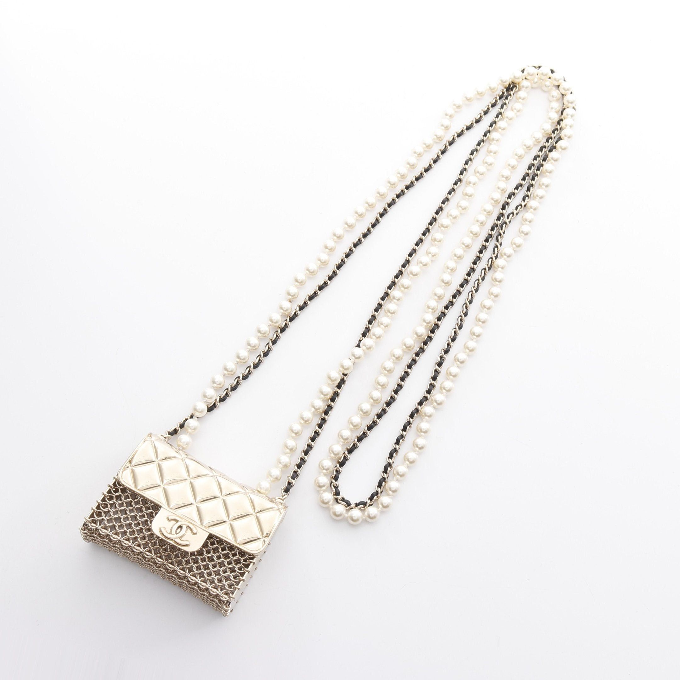 Chanel Chanel Matelasse Necklace Bag Motif Gp Fake Pearl Leather Gold Ivory Black B21S Size ONE SIZE - 3 Thumbnail