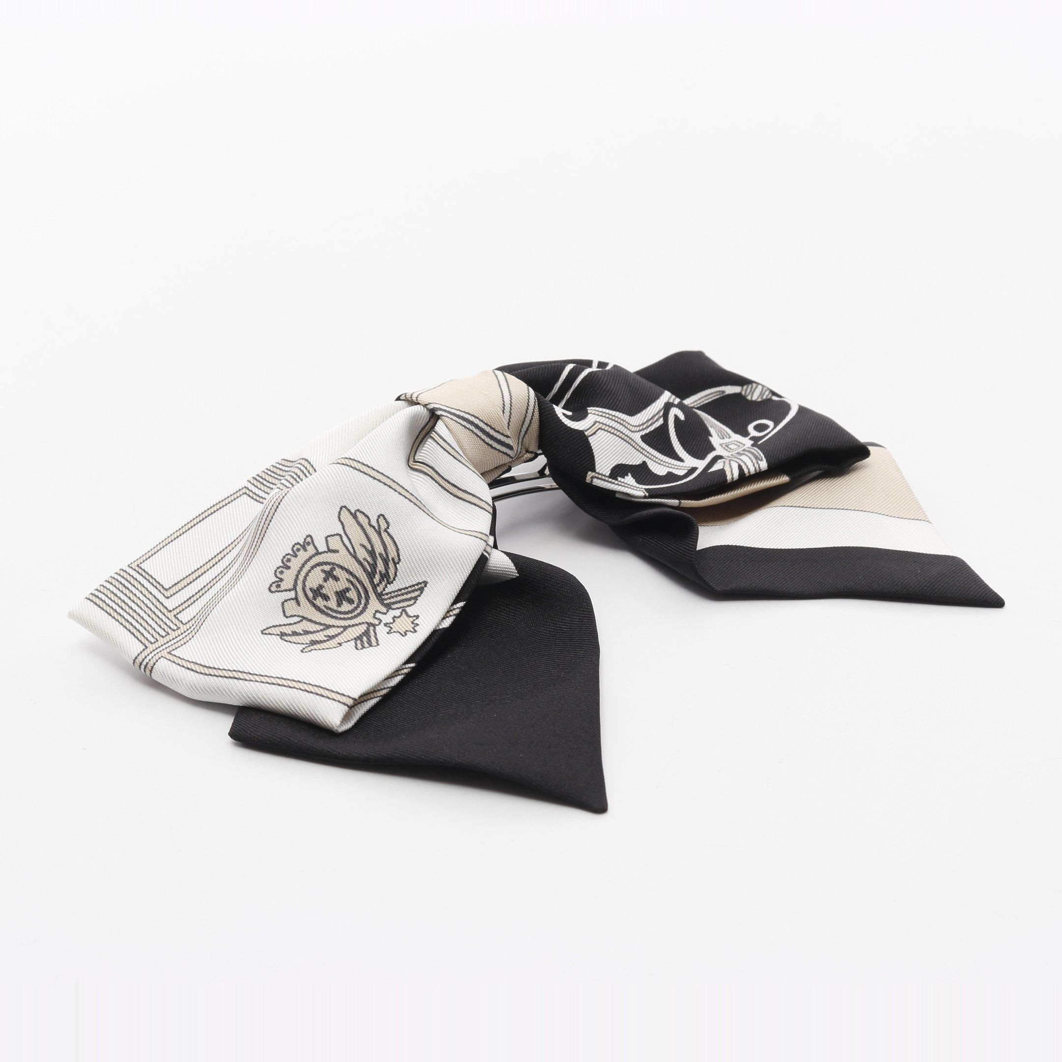 Hermes Hermes Grenelle Ex-Libris Exlibris Barretta Ribbon Silk Black White Beige Size ONE SIZE - 6 Thumbnail