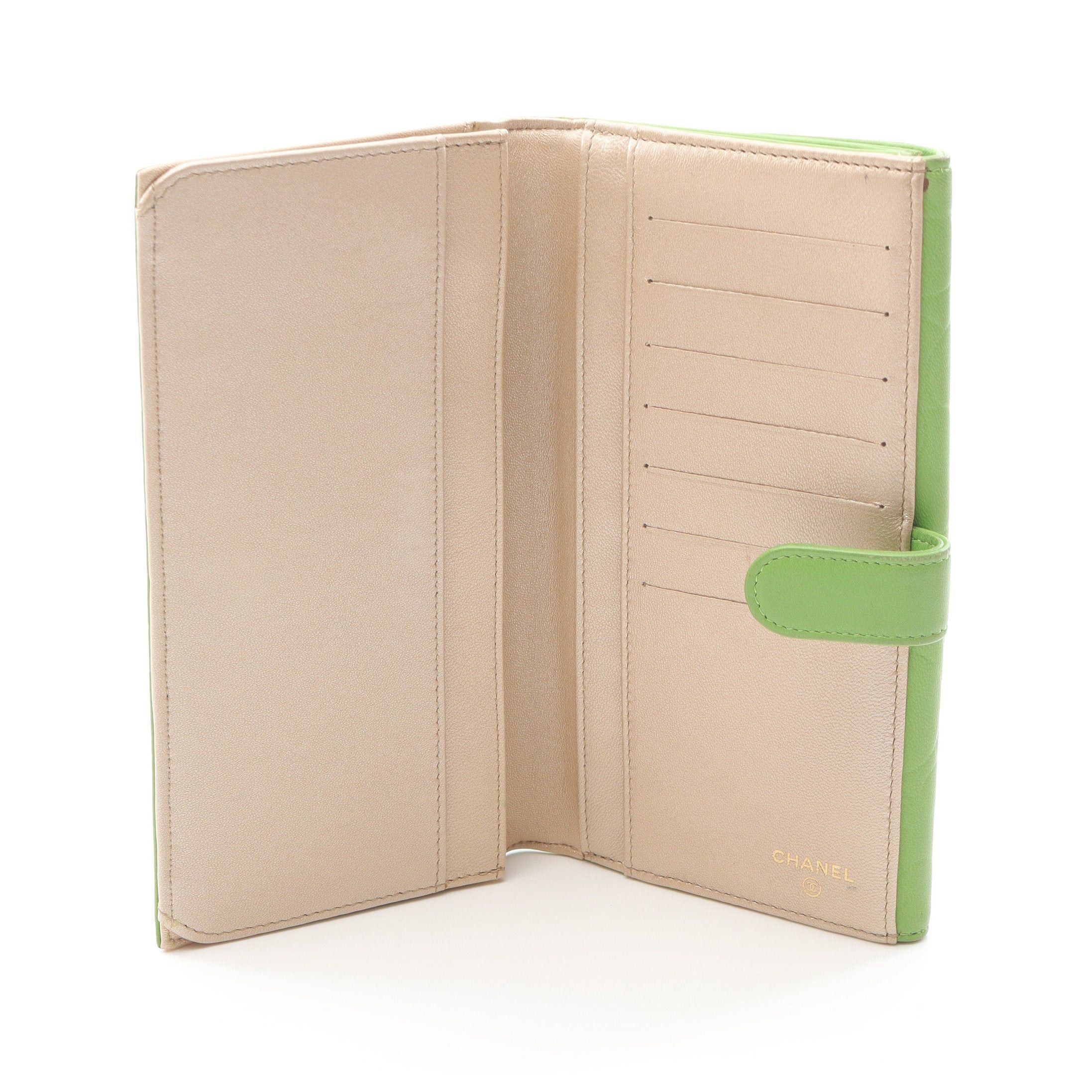 Chanel Chanel Camellia Double Hook Bi-Fold Long Wallet Leather Yellow-Green Gold Hardware Size ONE SIZE - 3 Thumbnail