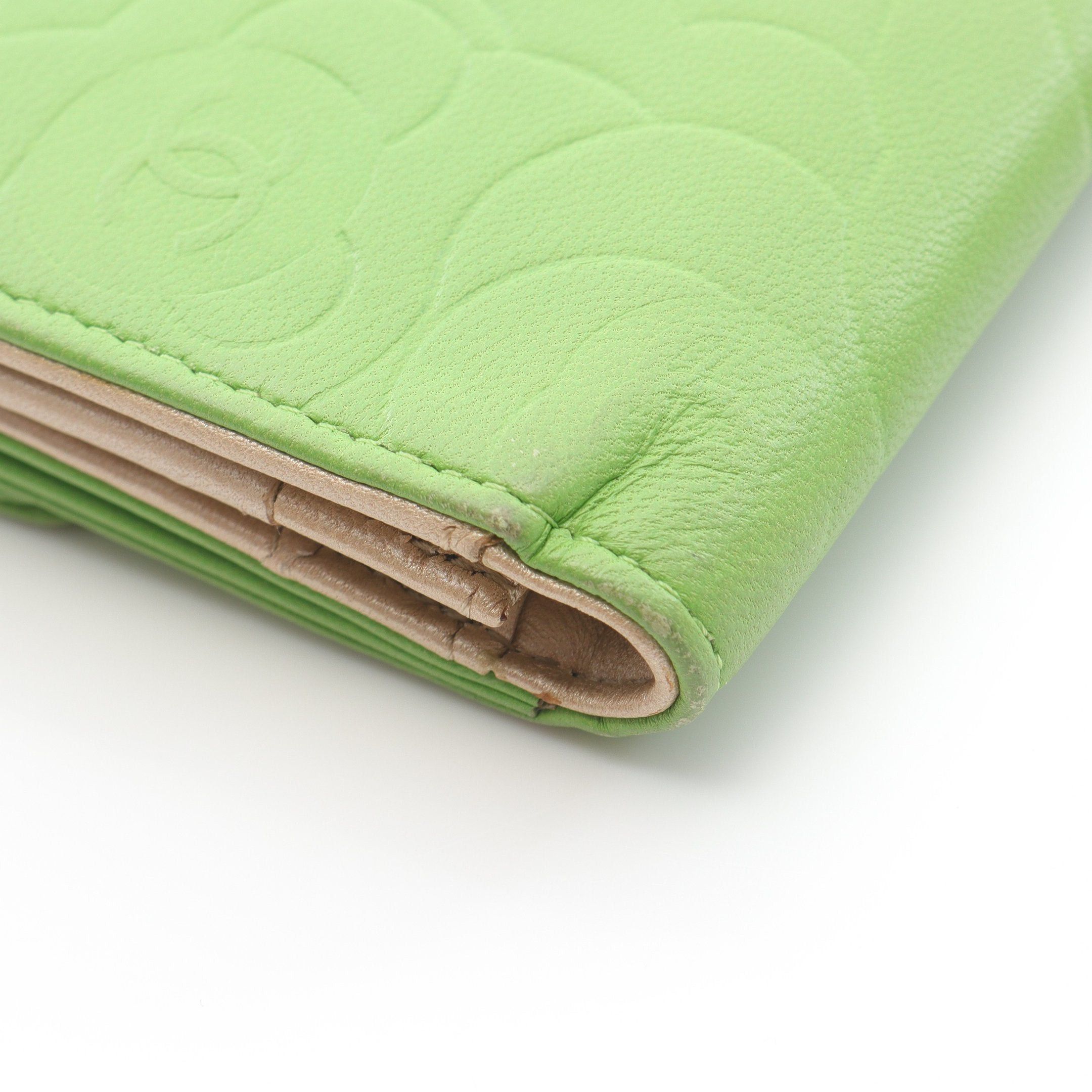 Chanel Chanel Camellia Double Hook Bi-Fold Long Wallet Leather Yellow-Green Gold Hardware Size ONE SIZE - 8 Thumbnail