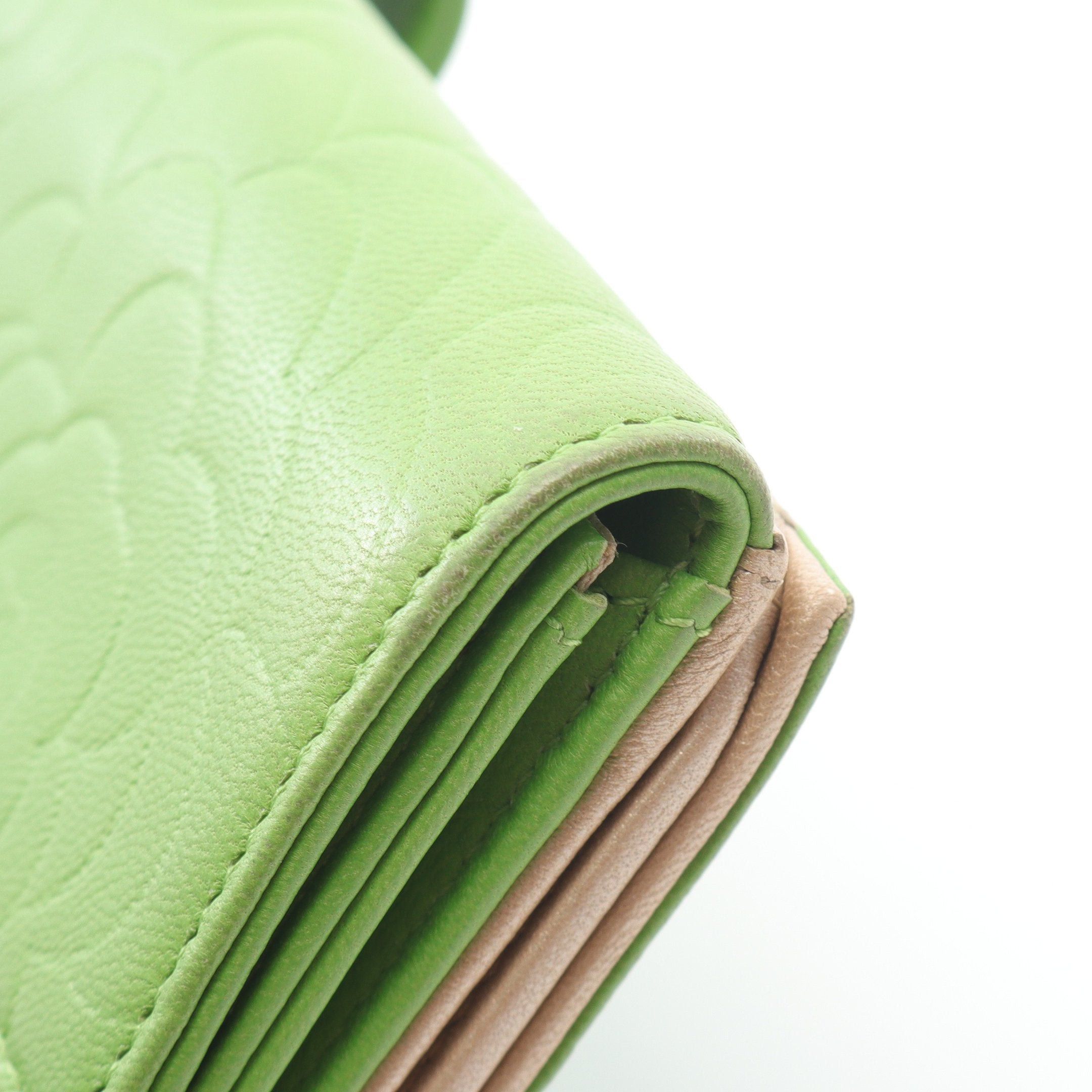 Chanel Chanel Camellia Double Hook Bi-Fold Long Wallet Leather Yellow-Green Gold Hardware Size ONE SIZE - 9 Thumbnail