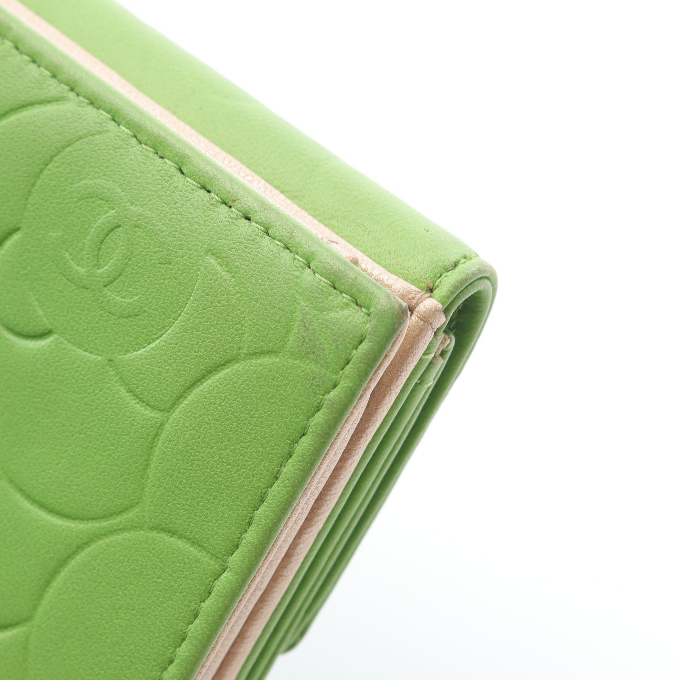 Chanel Chanel Camellia Double Hook Bi-Fold Long Wallet Leather Yellow-Green Gold Hardware Size ONE SIZE - 7 Thumbnail