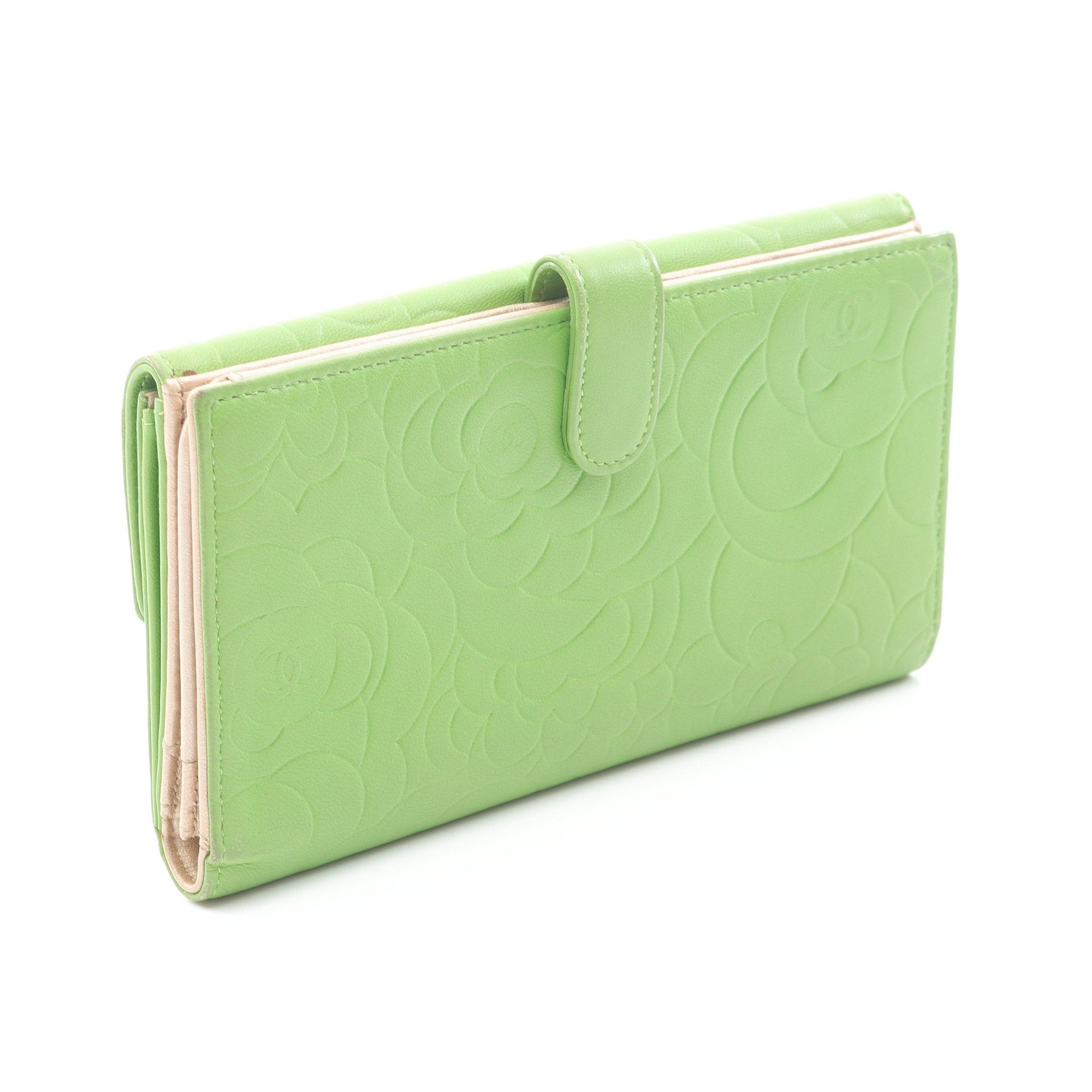 Chanel Chanel Camellia Double Hook Bi-Fold Long Wallet Leather Yellow-Green Gold Hardware Size ONE SIZE - 2 Thumbnail