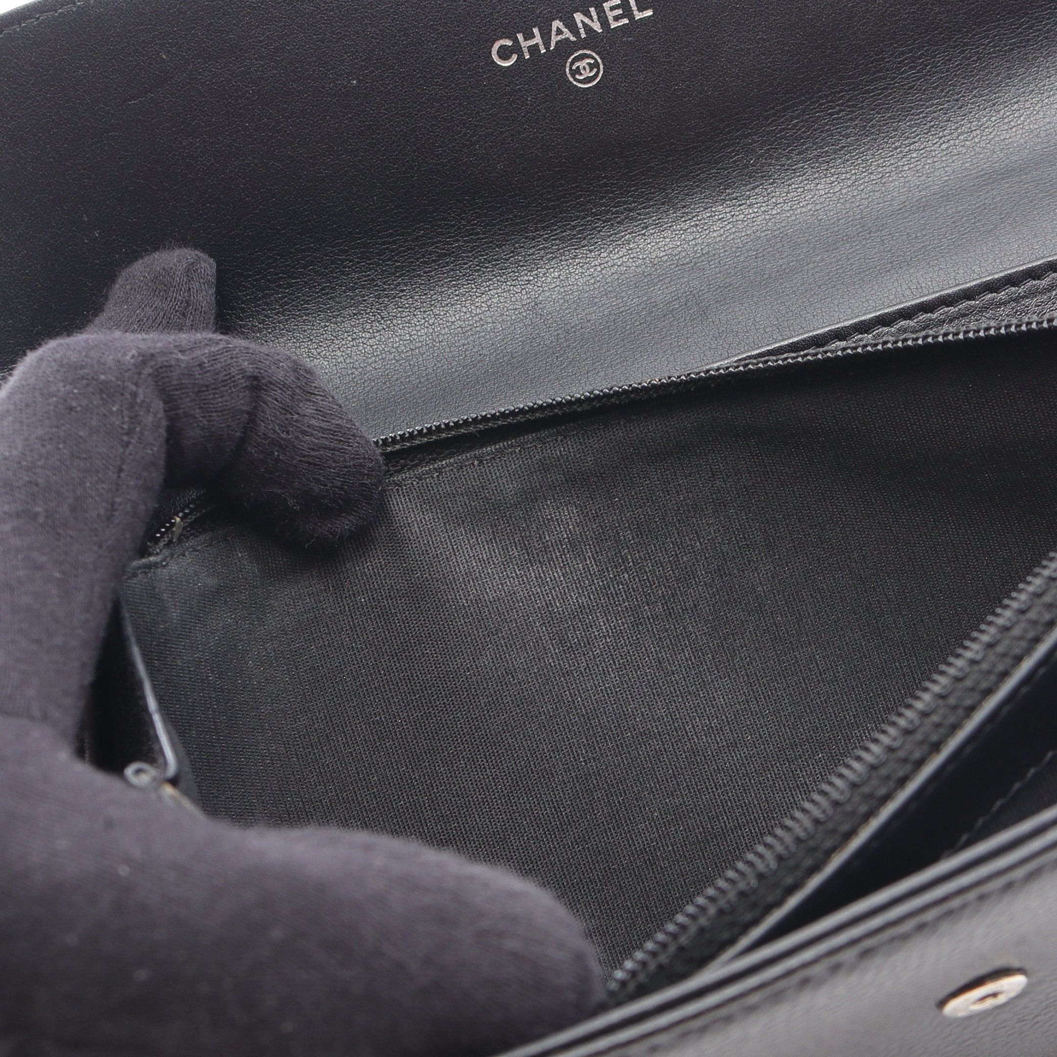 Chanel Chanel Coco Mark Zip Long Wallet Bi-Fold Caviar Skin Black Silver Hardware Size ONE SIZE - 8 Thumbnail