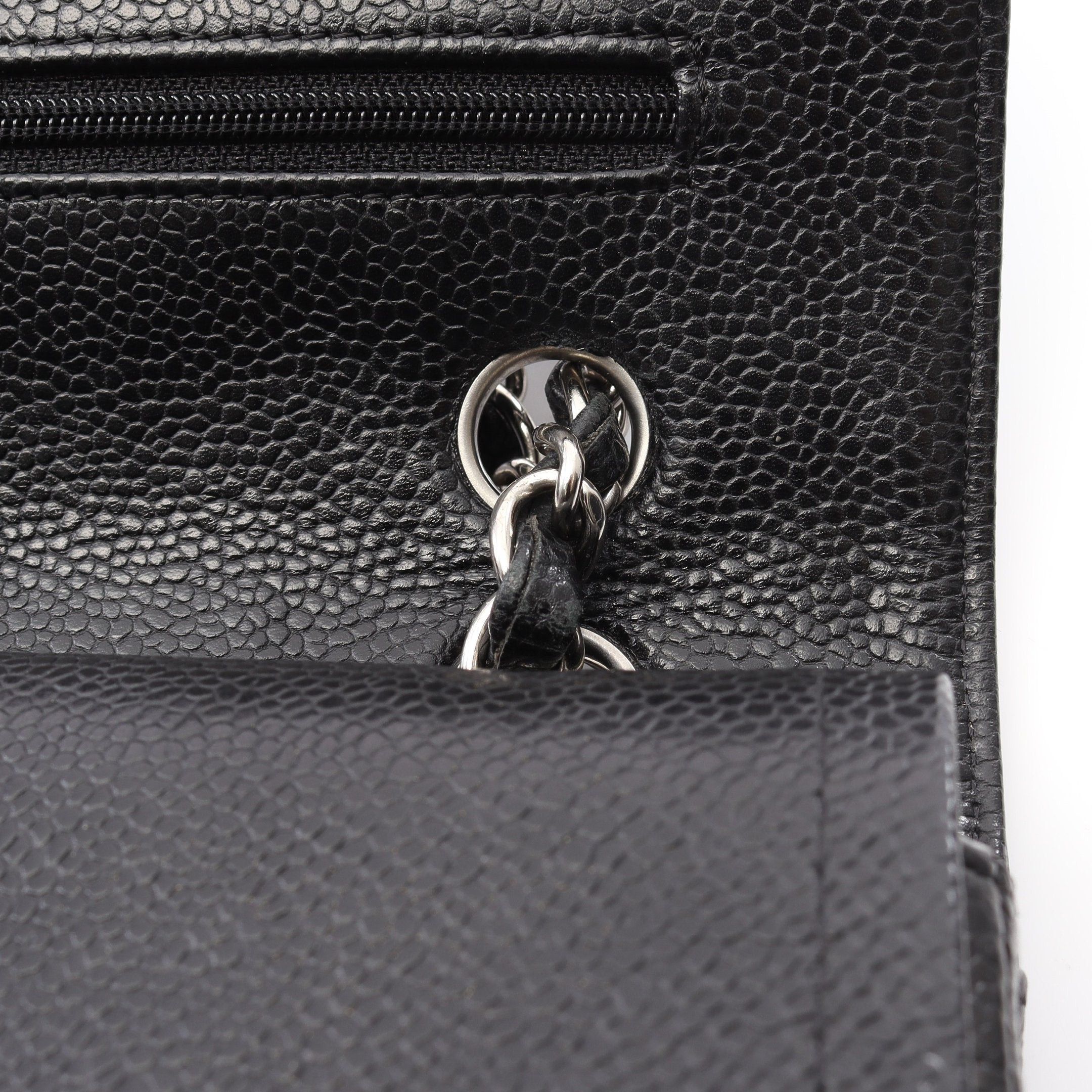 Chanel Chanel Matelasse Double Flap Chain Shoulder Bag Caviar Skin Black Silver Hardware Size ONE SIZE - 11 Thumbnail