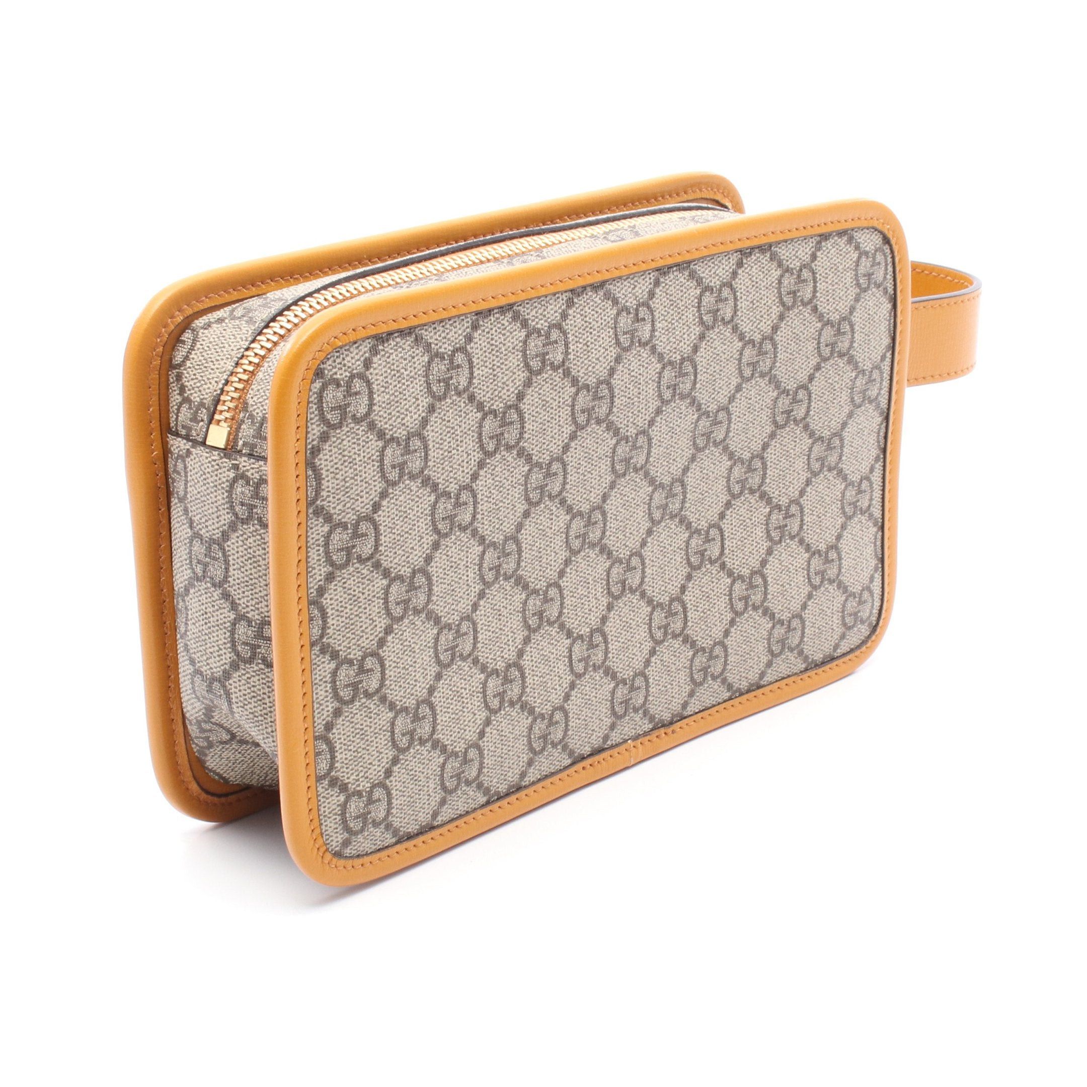 Gucci Gucci Gg Supreme Clutch Bag Leather Beige Dark Brown Yellow Size ONE SIZE - 2 Thumbnail
