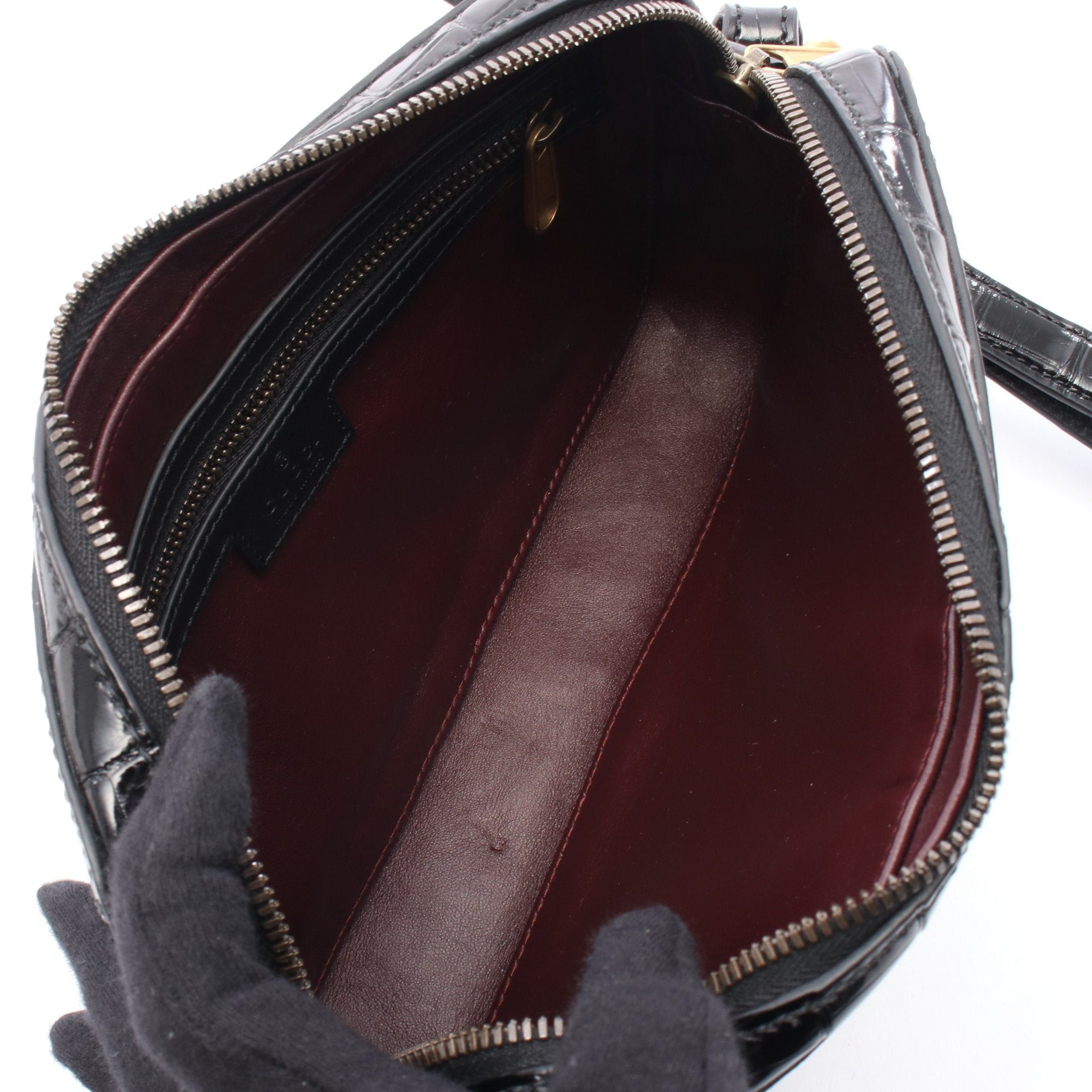 Gucci Gucci Gg Marmont Shoulder Bag Leather Black Croc Embossed Size ONE SIZE - 3 Thumbnail