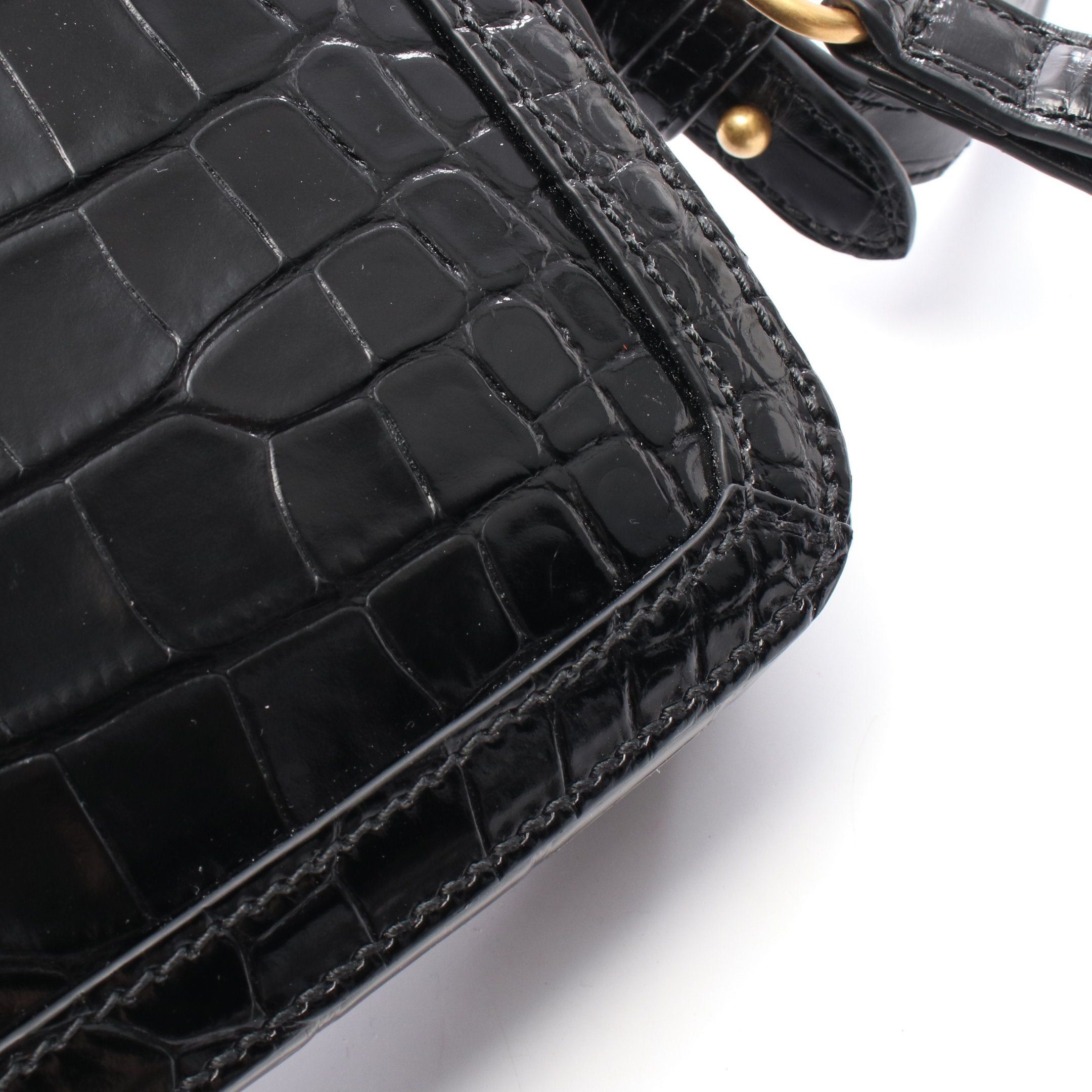 Gucci Gucci Gg Marmont Shoulder Bag Leather Black Croc Embossed Size ONE SIZE - 5 Thumbnail
