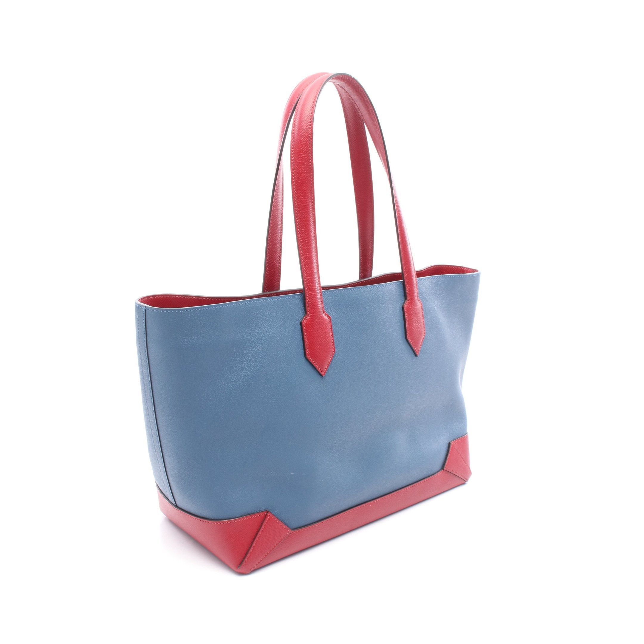 Hermes Hermes Maxi Box Cabas 36 Blue Agate Rouge Grena Handbag Tote Bag Evercolor Veau Epsom Gray Red Silver Hardware X Stamp Size ONE SIZE - 2 Thumbnail