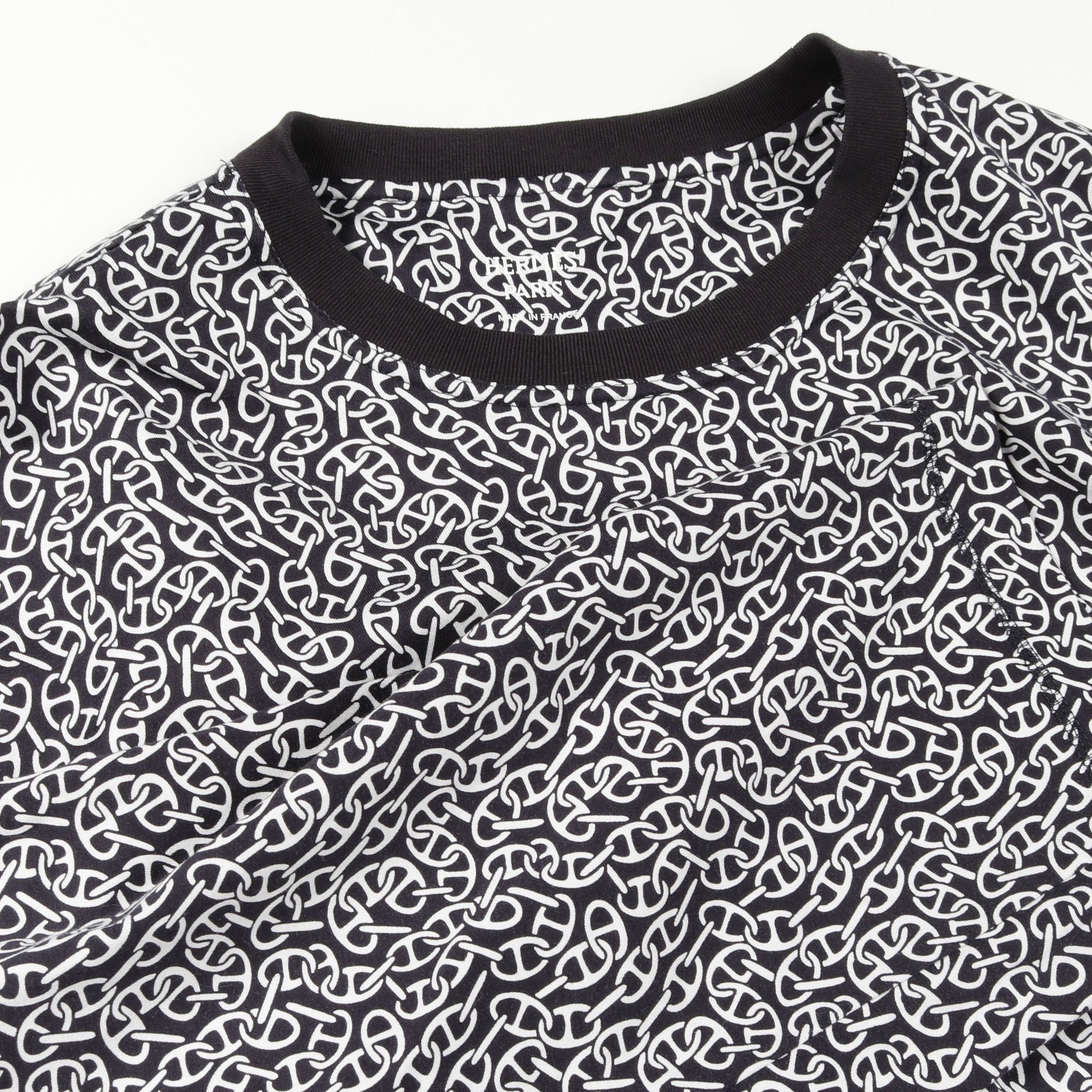 Hermes Hermes Naoussa Chaine Print Cut And Sew Crew Neck Long Sleeve Cotton Black White Size ONE SIZE - 7 Thumbnail