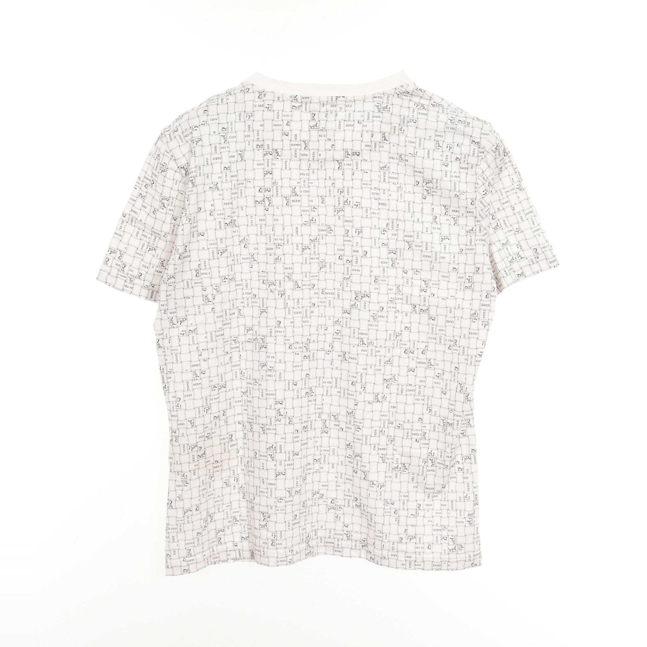 Hermes Hermes Bolduc Check Au Carre T-Shirt Crew Neck Cotton White Size ONE SIZE - 2 Thumbnail