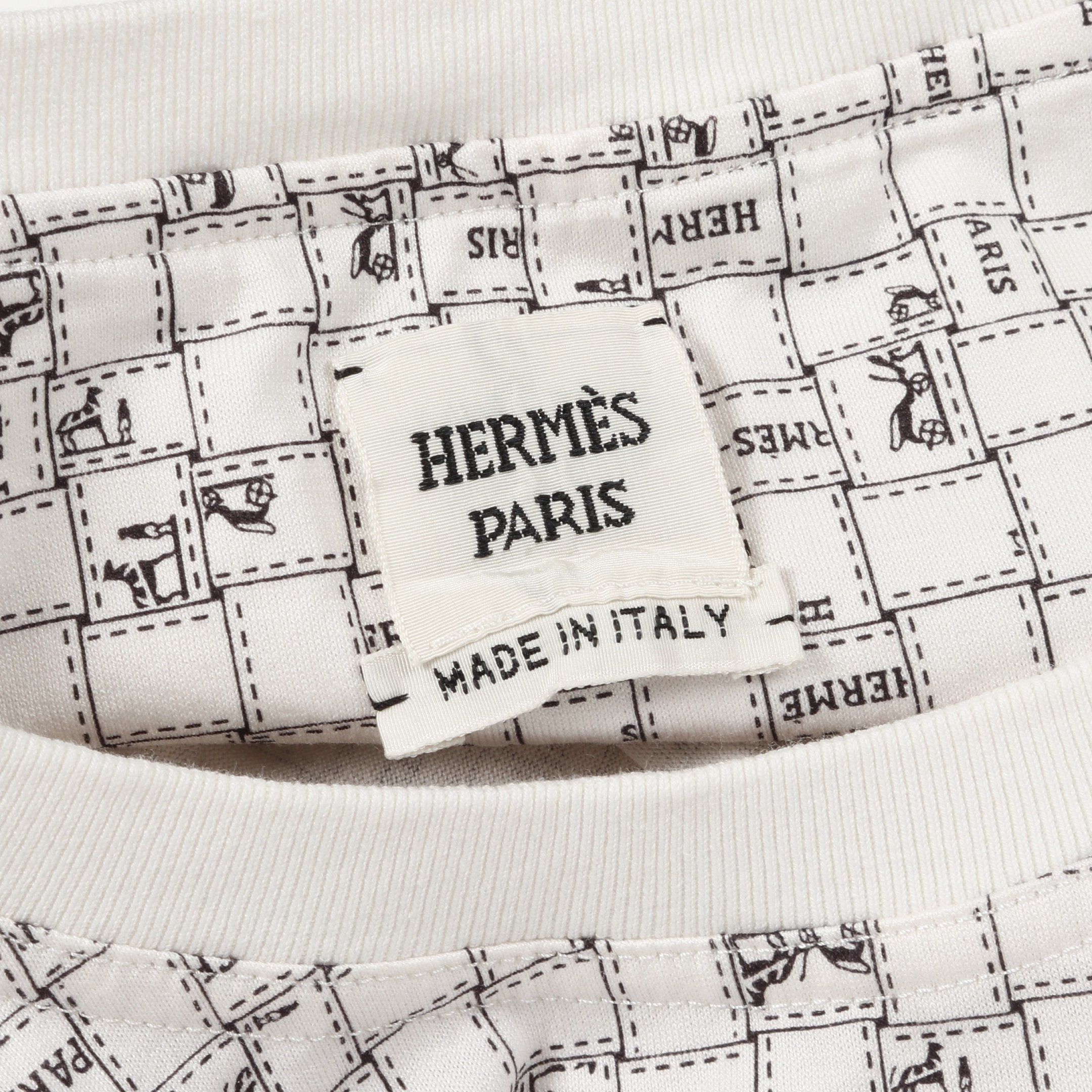 Hermes Hermes Bolduc Check Au Carre T-Shirt Crew Neck Cotton White Size ONE SIZE - 3 Thumbnail