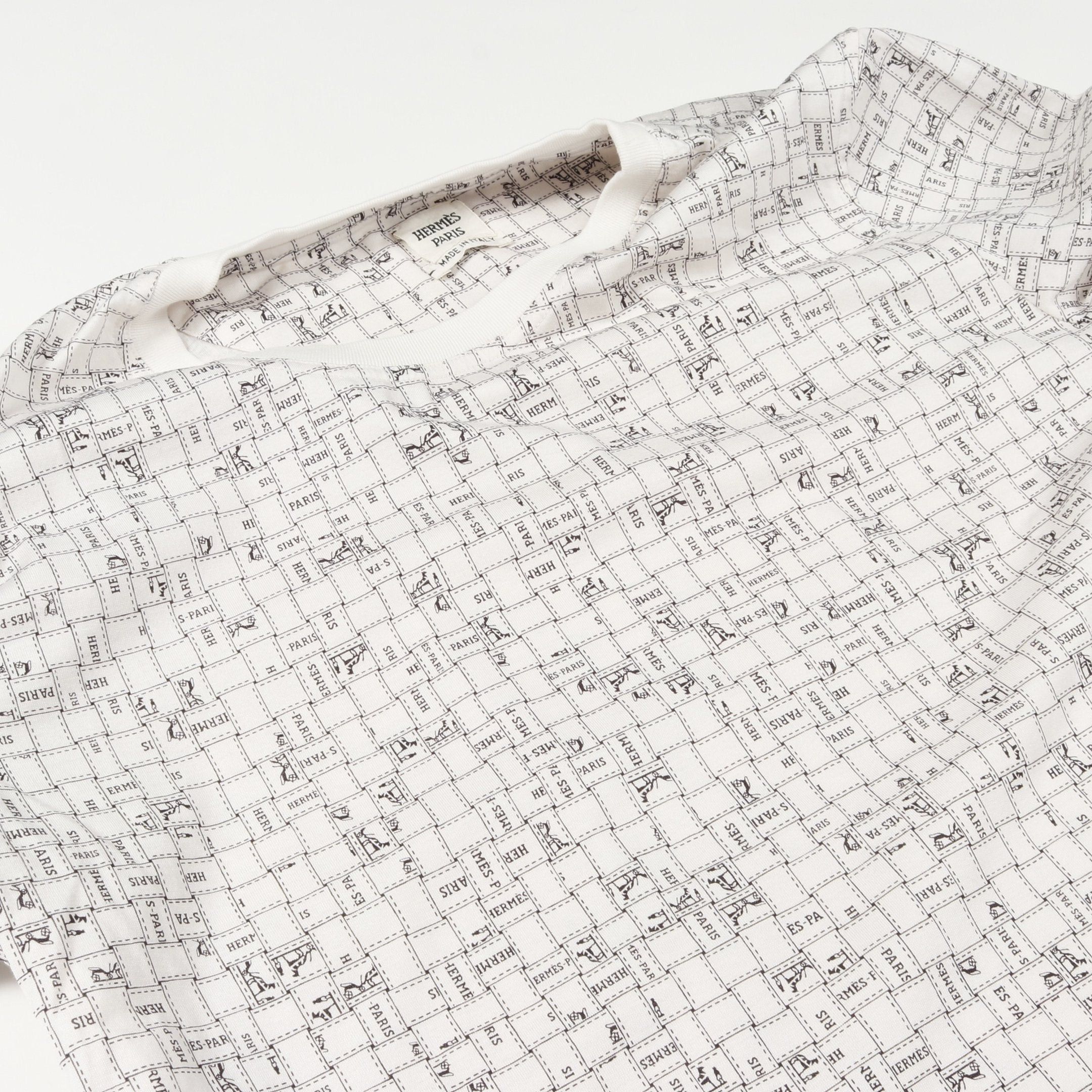 Hermes Hermes Bolduc Check Au Carre T-Shirt Crew Neck Cotton White Size ONE SIZE - 8 Thumbnail