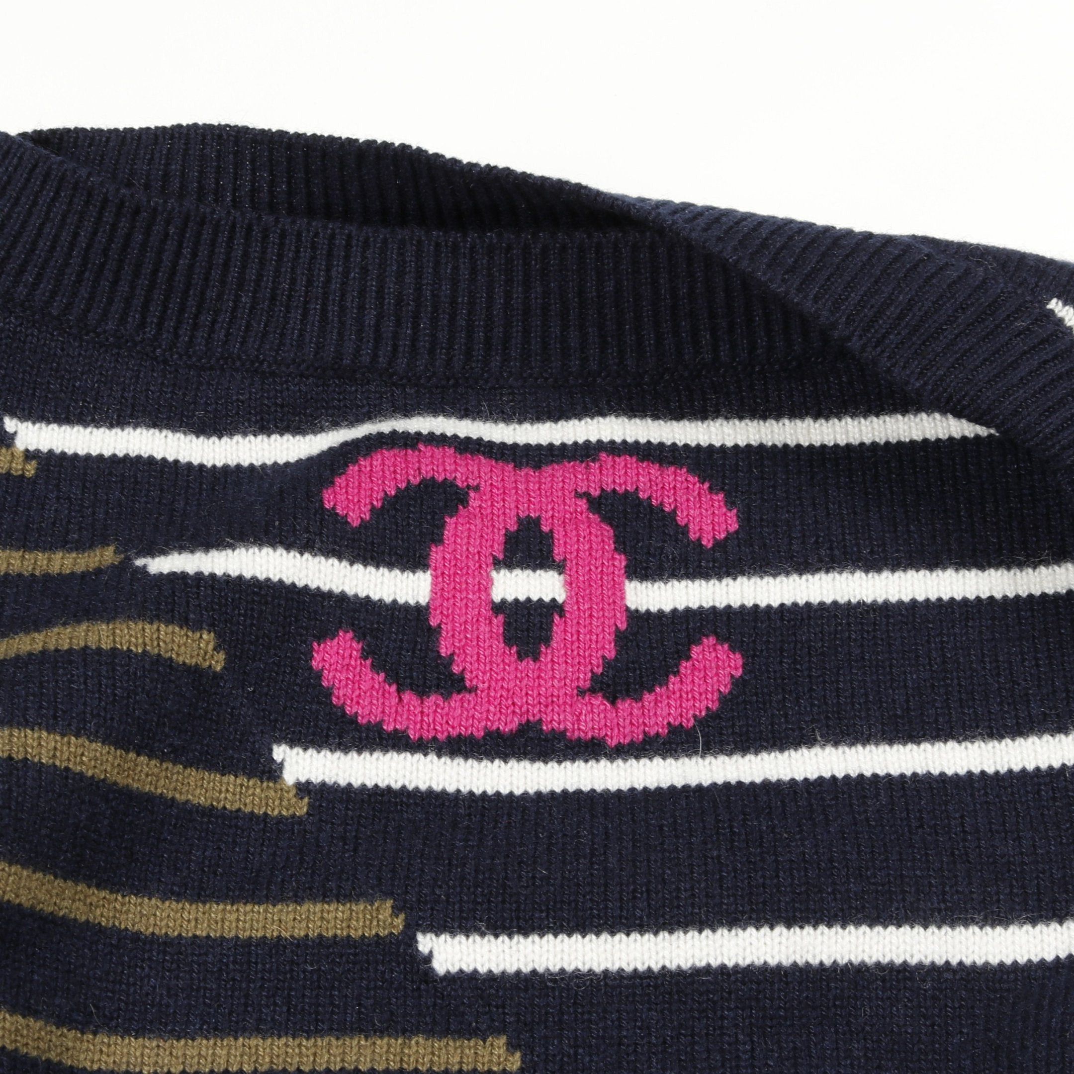 Chanel Chanel Coco Mark Knit Stripes Cashmere Dark Navy Multicolor Size ONE SIZE - 10 Thumbnail
