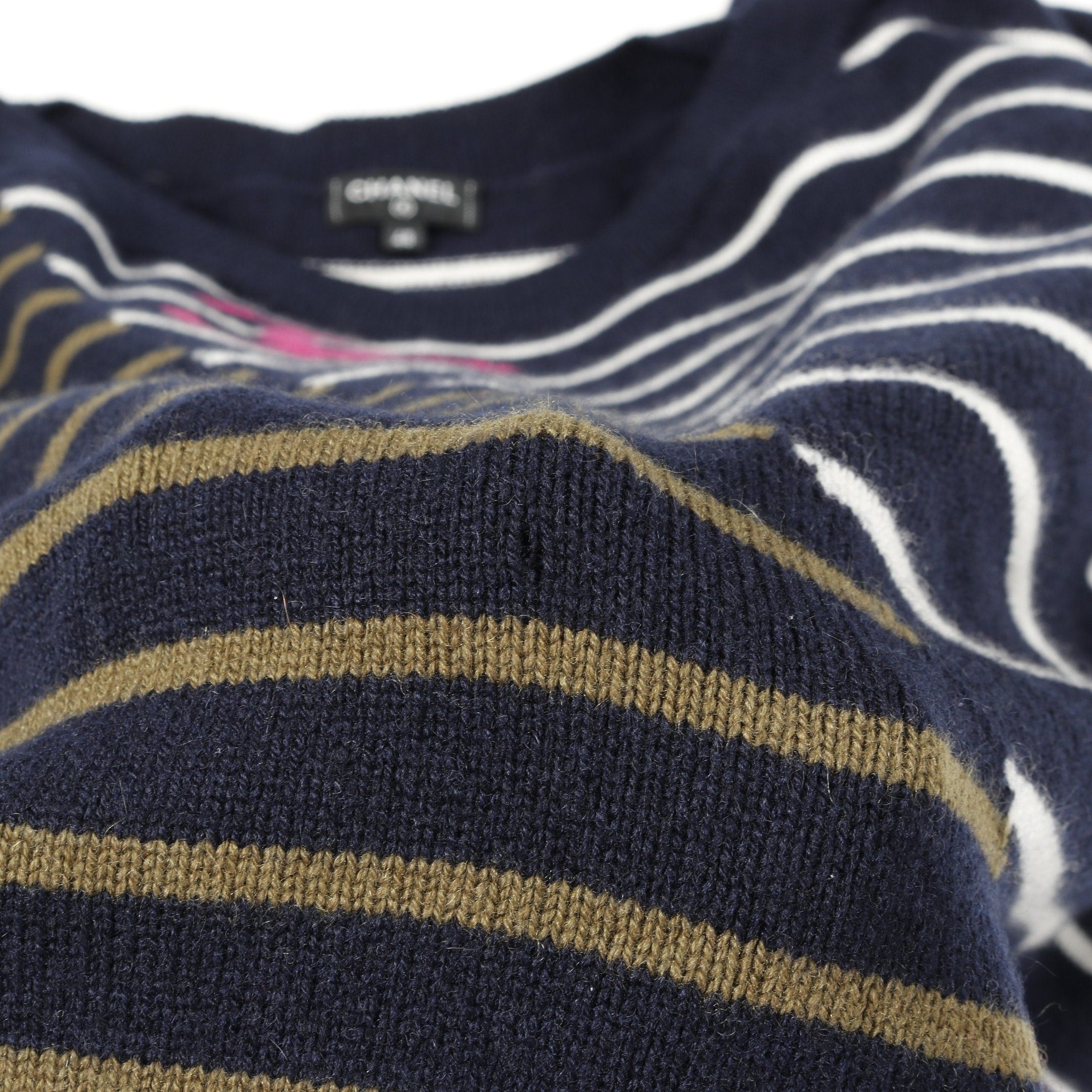 Chanel Chanel Coco Mark Knit Stripes Cashmere Dark Navy Multicolor Size ONE SIZE - 6 Thumbnail