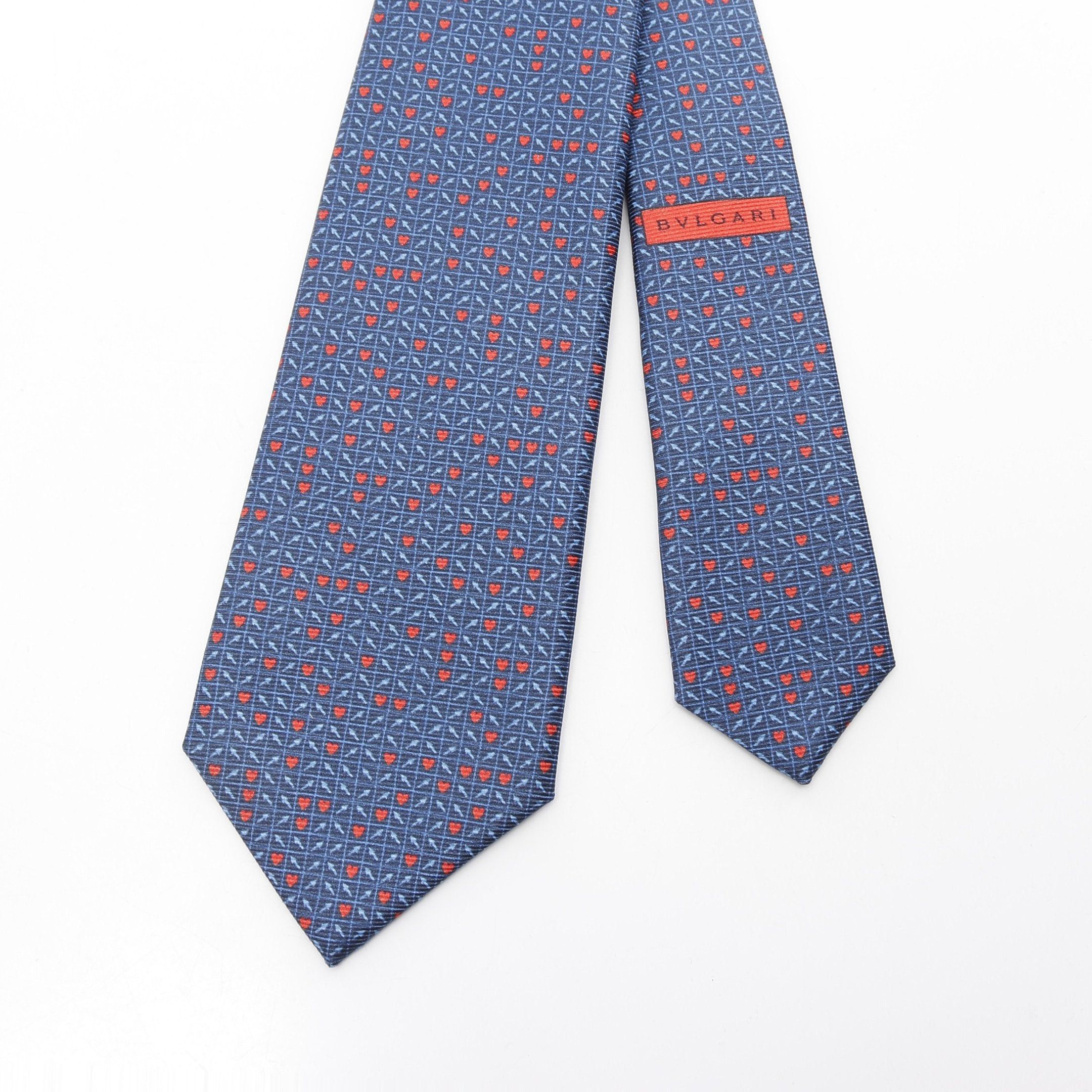 Bvlgari Bvlgari Tie Heart Arrow Silk Dark Navy Red Light Blue Size ONE SIZE - 2 Thumbnail