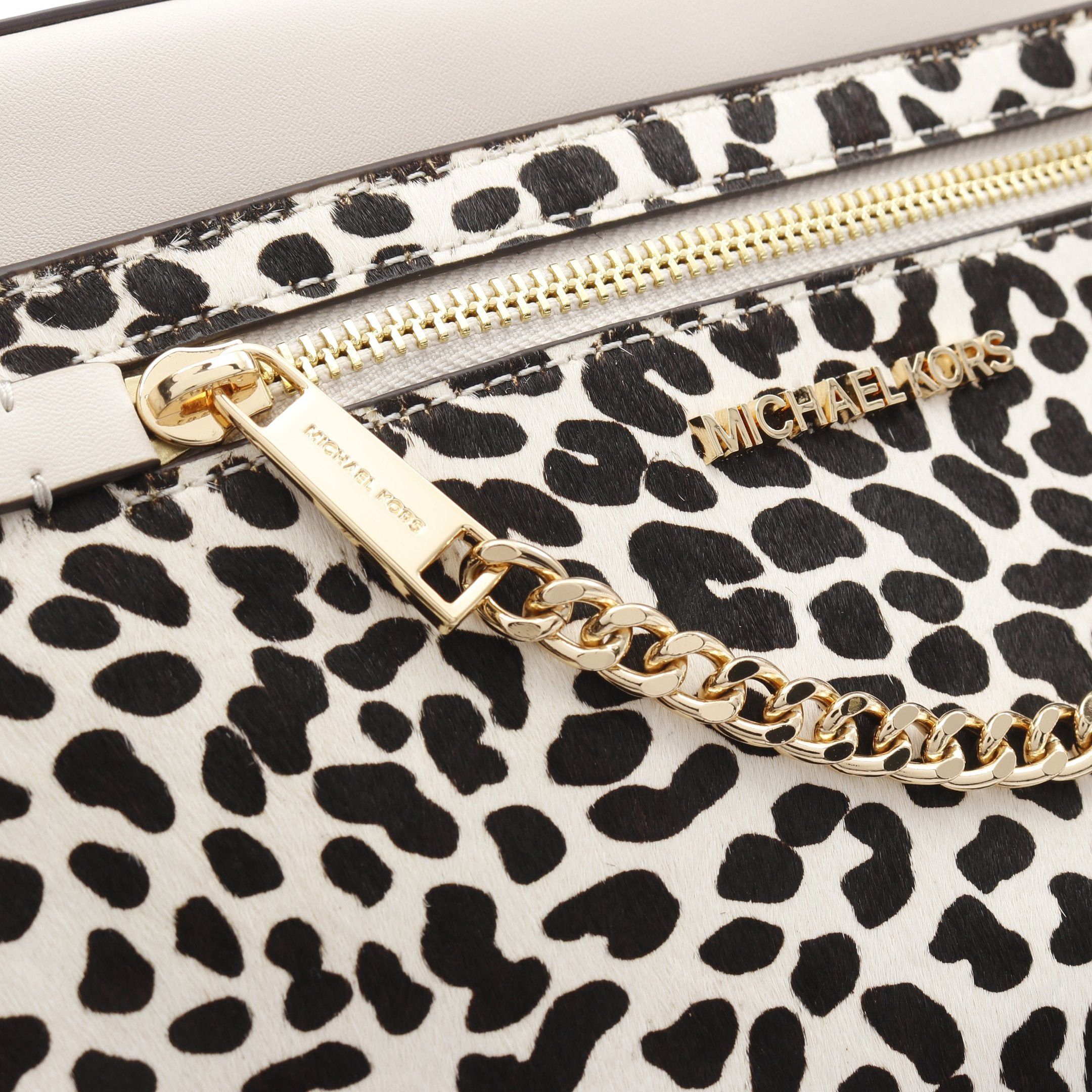 Michael Kors Michael Kors Jet Set Large Crossbody Bag Shoulder Leopard Print Unborn Calf Leather Ivory Black Size ONE SIZE - 6 Thumbnail