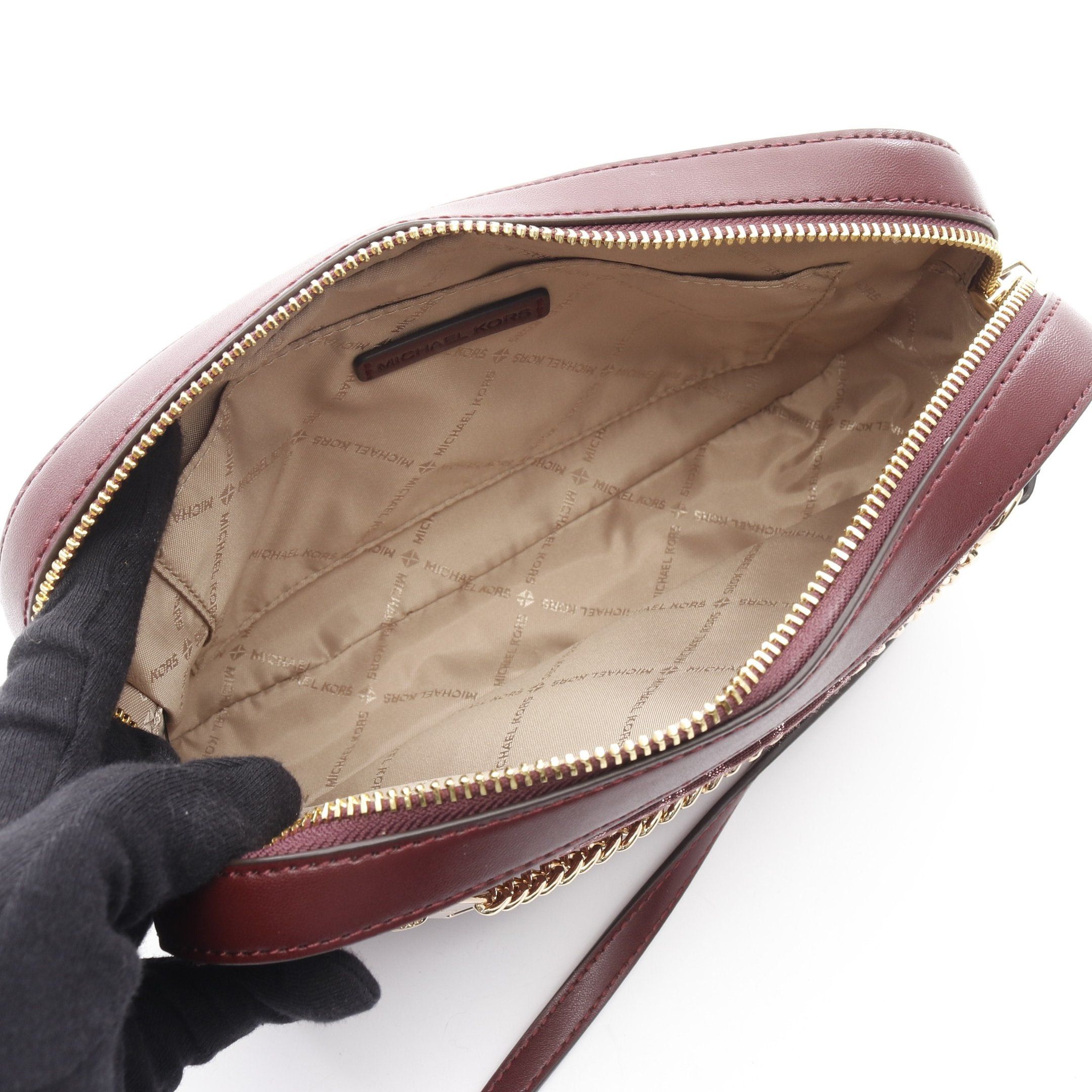 Michael Kors Michael Kors Jet Set Large Metallic Logo Jacquard Crossbody Bag Shoulder Canvas Leather Bordeaux Size ONE SIZE - 3 Thumbnail