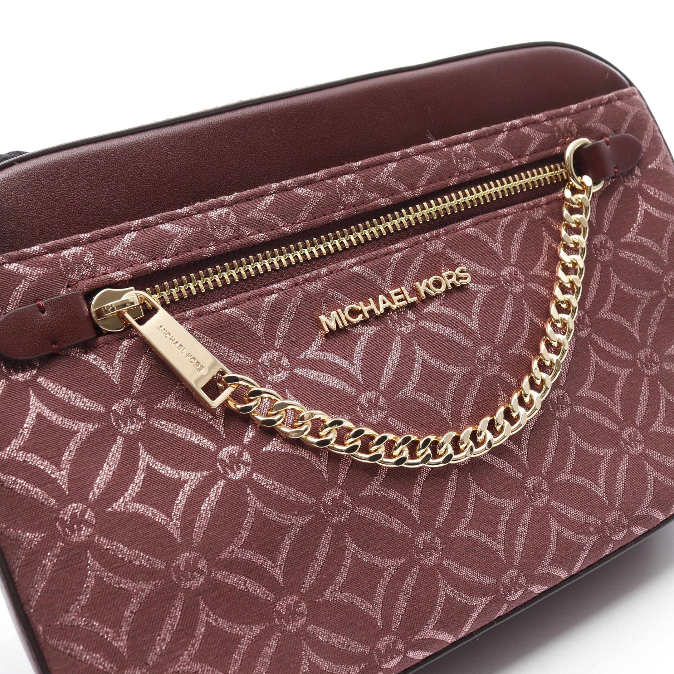 Michael Kors Michael Kors Jet Set Large Metallic Logo Jacquard Crossbody Bag Shoulder Canvas Leather Bordeaux Size ONE SIZE - 5 Thumbnail