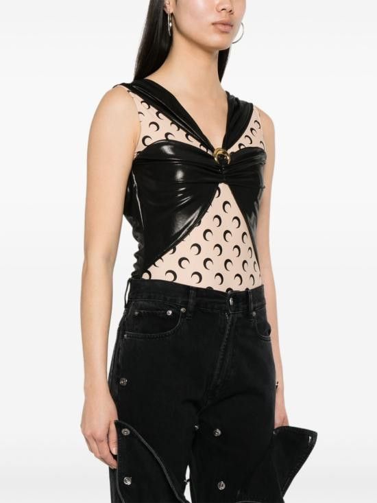 Marine Serre MARINE SERRE Women Bodysuit Tops WTO393 RJER0015BK99 Black Size M / US 6-8 / IT 42-44 - 2 Thumbnail