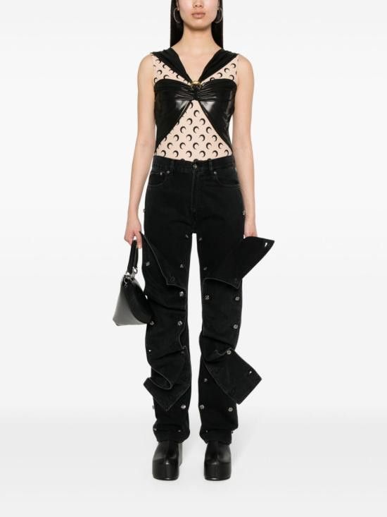 Marine Serre MARINE SERRE Women Bodysuit Tops WTO393 RJER0015BK99 Black Size M / US 6-8 / IT 42-44 - 4 Thumbnail