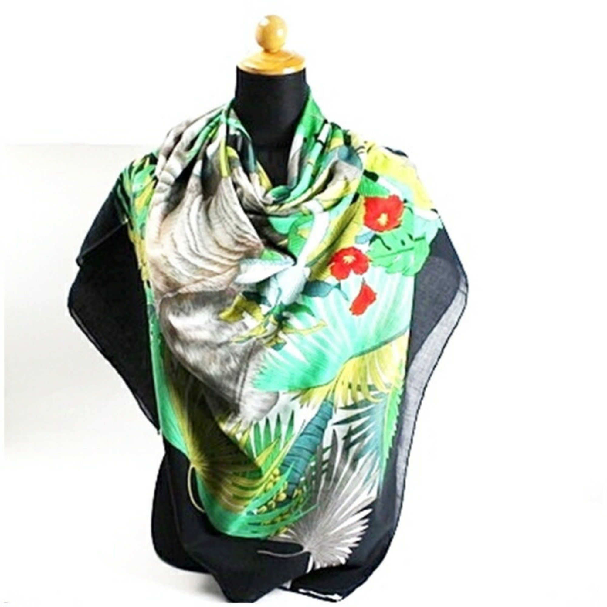 Gucci Gucci Large Cotton Scarf Black x Multicolor Elephant GUCCI Women's Size ONE SIZE - 4 Thumbnail