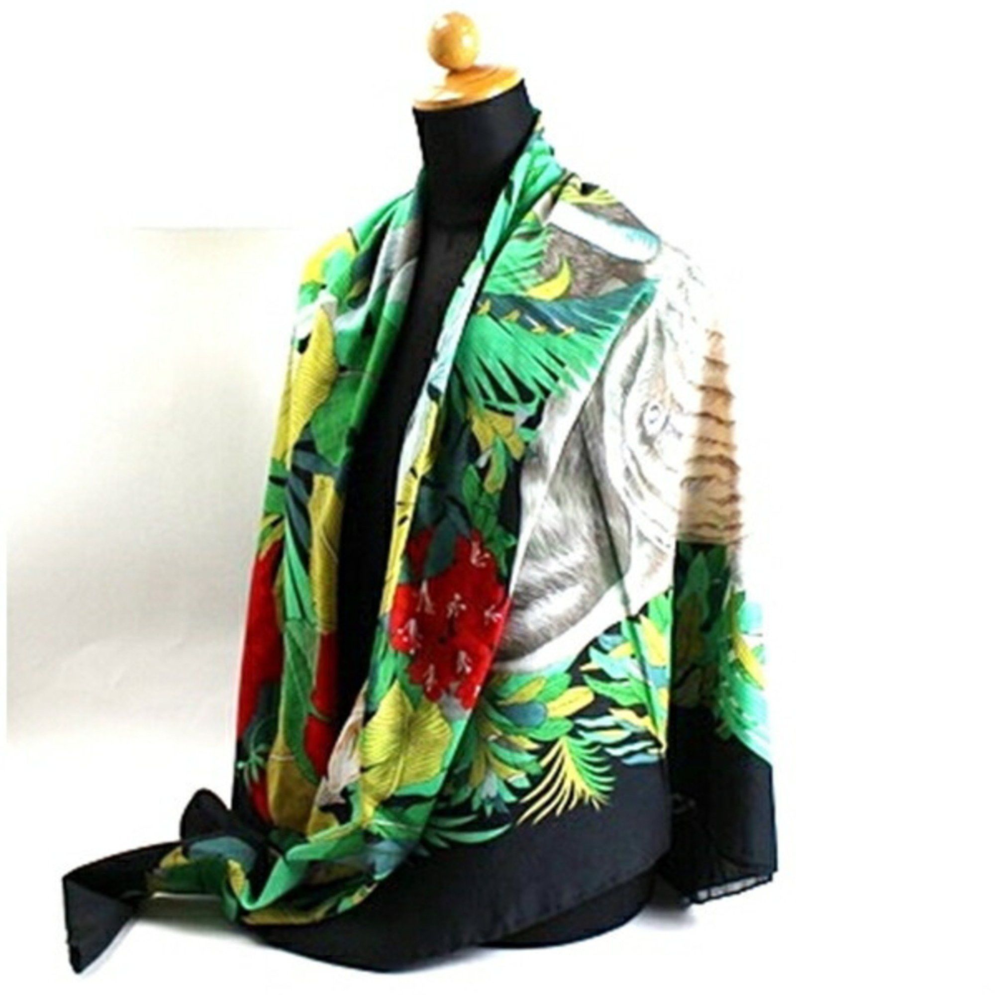Gucci Gucci Large Cotton Scarf Black x Multicolor Elephant GUCCI Women's Size ONE SIZE - 5 Thumbnail