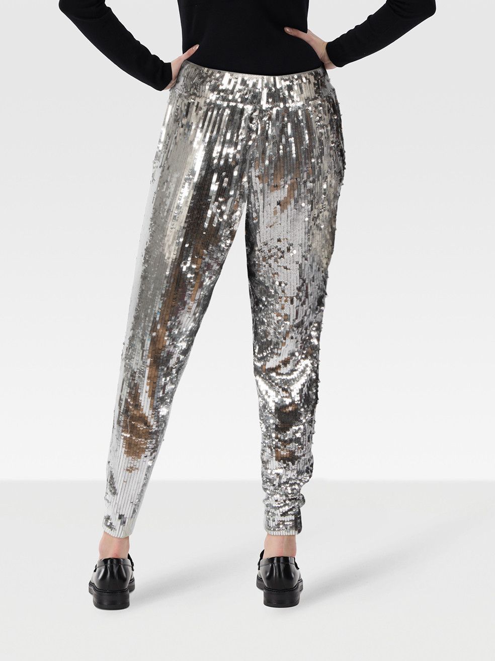 Michael Kors Silver Sequin Tapered Trousers Size 27" / US 4 / IT 40 - 2 Thumbnail