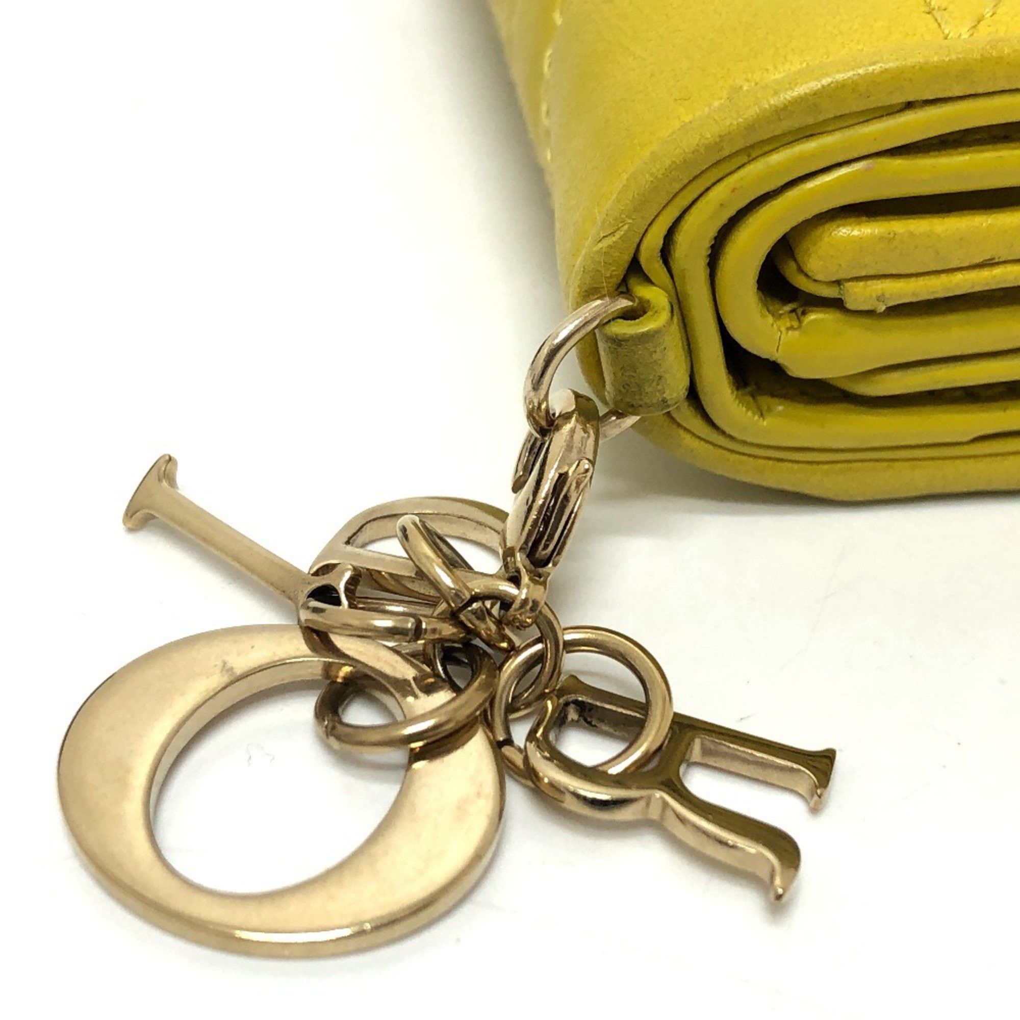 Dior Christian Dior Dior Lady Cannage Lotus Wallet Compact Tri-fold Leather Women's Yellow Gold Hardware Size ONE SIZE - 5 Thumbnail