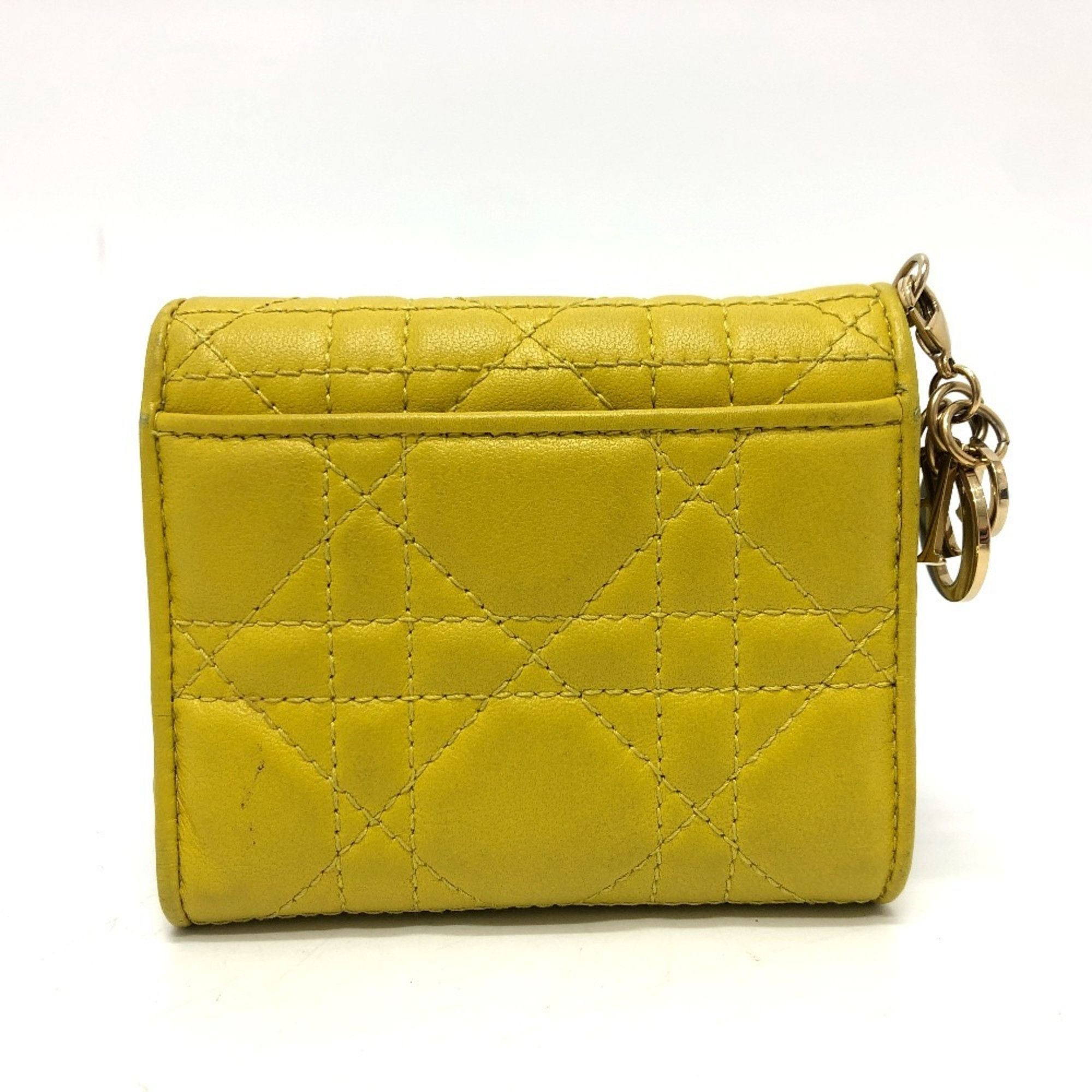 Dior Christian Dior Dior Lady Cannage Lotus Wallet Compact Tri-fold Leather Women's Yellow Gold Hardware Size ONE SIZE - 2 Thumbnail