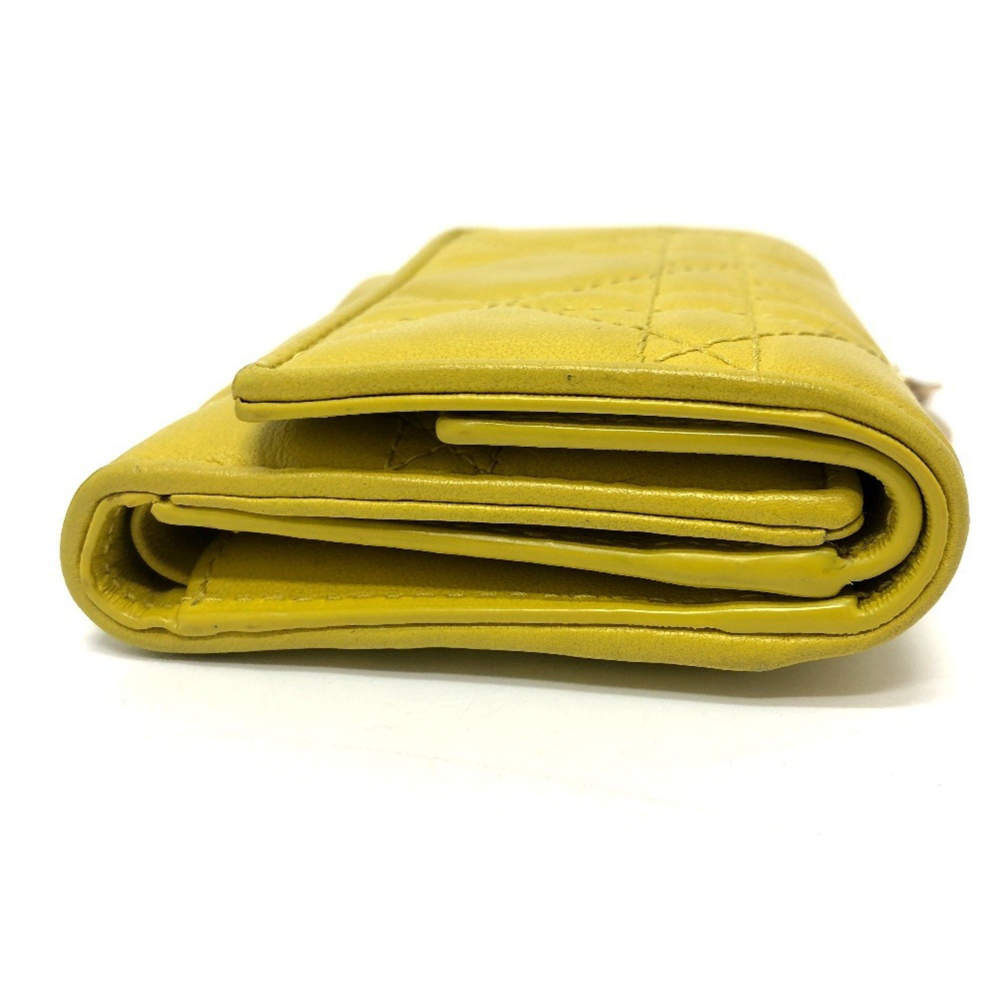 Dior Christian Dior Dior Lady Cannage Lotus Wallet Compact Tri-fold Leather Women's Yellow Gold Hardware Size ONE SIZE - 3 Thumbnail