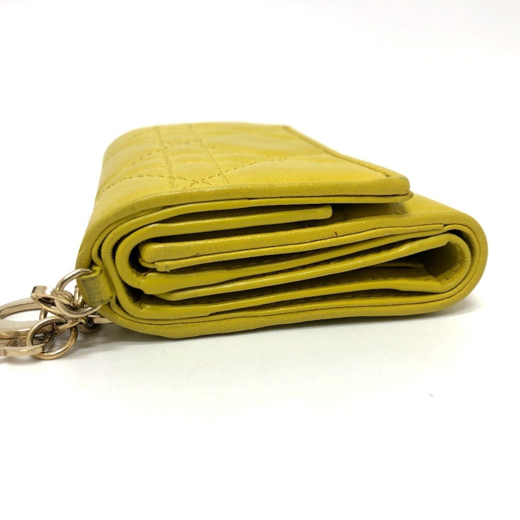Dior Christian Dior Dior Lady Cannage Lotus Wallet Compact Tri-fold Leather Women's Yellow Gold Hardware Size ONE SIZE - 4 Thumbnail