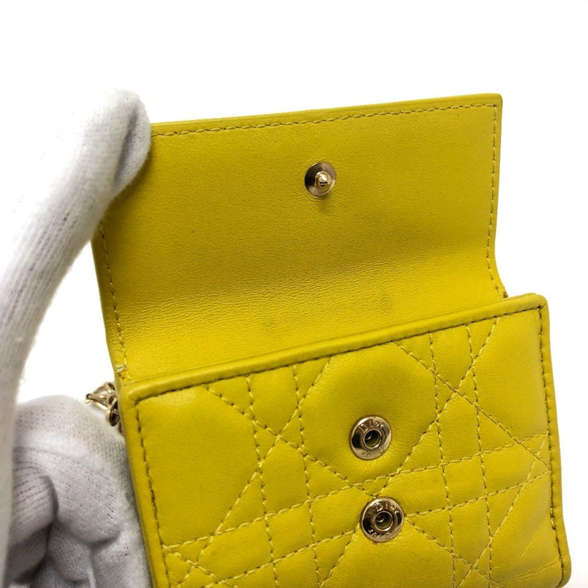 Dior Christian Dior Dior Lady Cannage Lotus Wallet Compact Tri-fold Leather Women's Yellow Gold Hardware Size ONE SIZE - 10 Thumbnail
