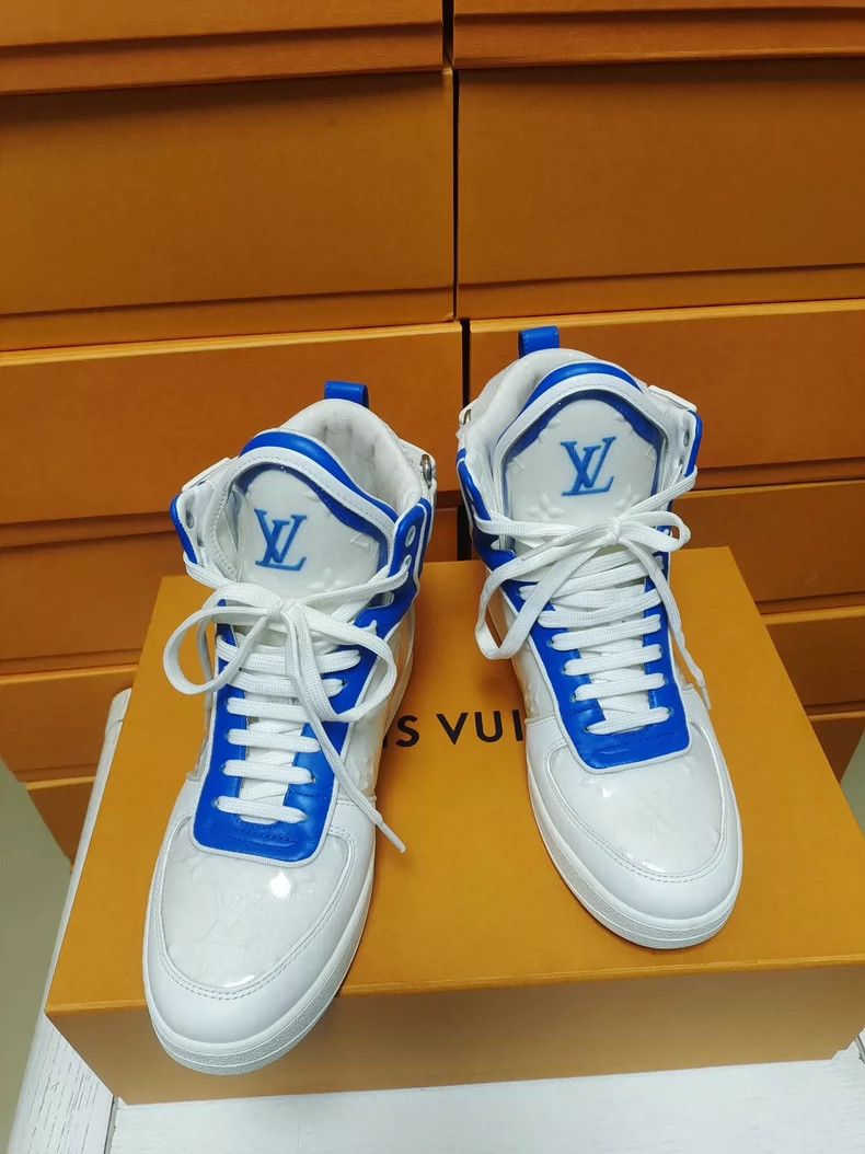 Louis Vuitton White and Blue LV High-Top Sneakers Size US 6 / IT 36 - 5 Thumbnail
