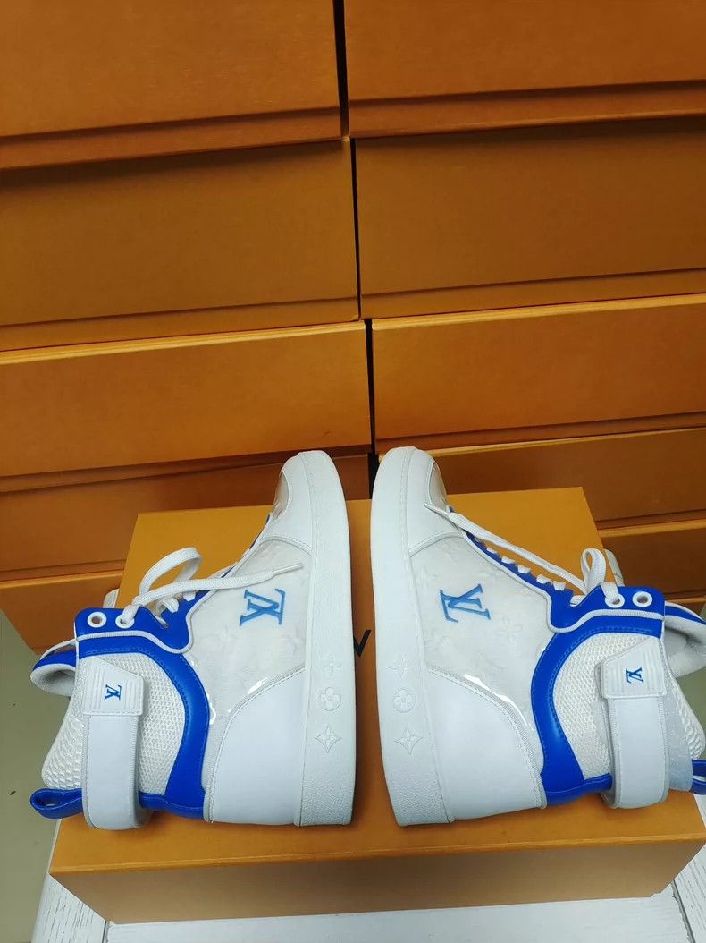 Louis Vuitton White and Blue LV High-Top Sneakers Size US 6 / IT 36 - 6 Thumbnail