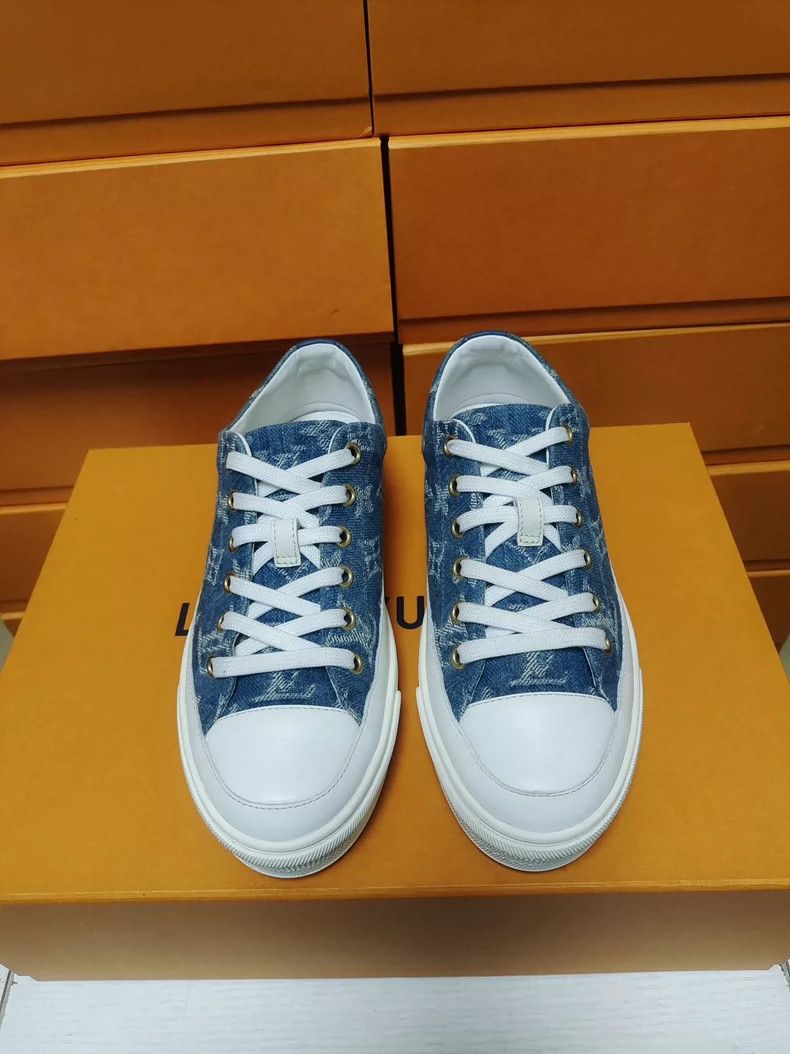 Louis Vuitton LV Denim Blue Lace-Up Sneakers for Women Size US 5 / IT 35 - 2 Thumbnail