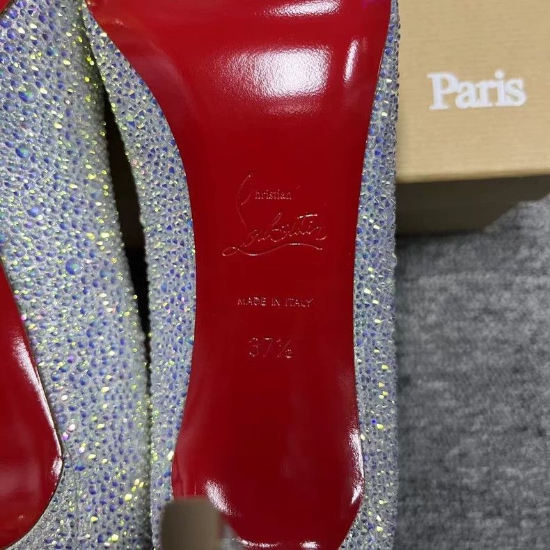 Christian Louboutin Christian Louboutin Silver High Heels with Rhinestones Size US 7 / IT 37 - 6 Thumbnail