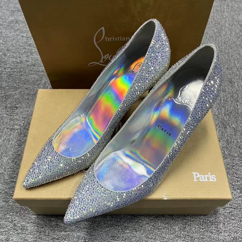 Christian Louboutin Christian Louboutin Silver High Heels with Rhinestones Size US 7 / IT 37 - 2 Thumbnail