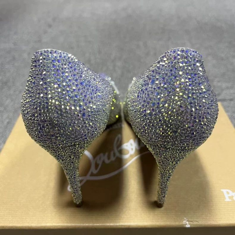 Christian Louboutin Christian Louboutin Silver High Heels with Rhinestones Size US 7 / IT 37 - 4 Thumbnail