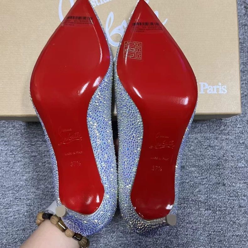 Christian Louboutin Christian Louboutin Silver High Heels with Rhinestones Size US 7 / IT 37 - 5 Thumbnail