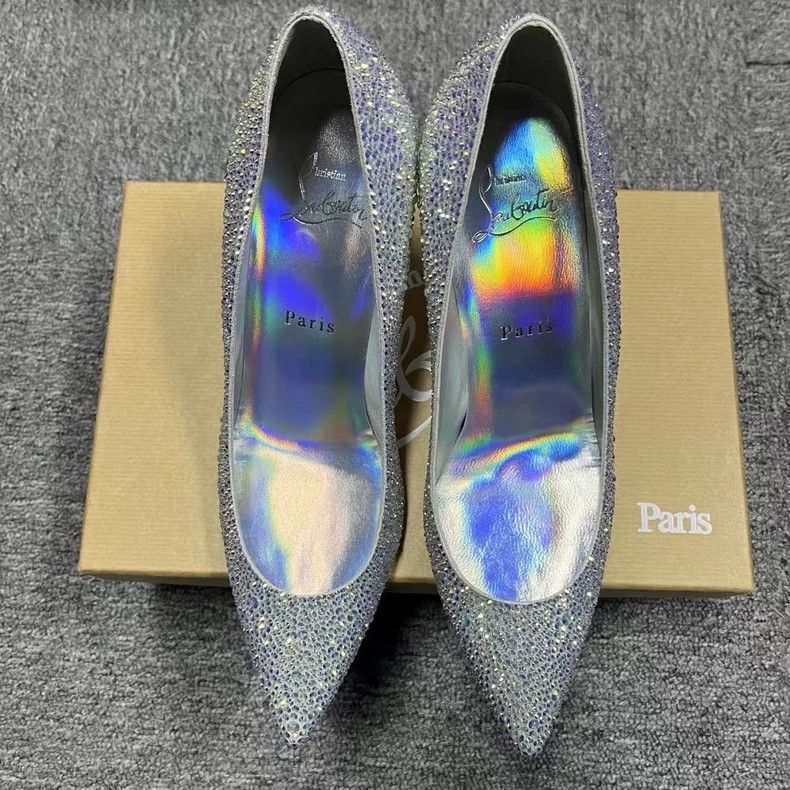 Christian Louboutin Christian Louboutin Silver High Heels with Rhinestones Size US 7 / IT 37 - 3 Thumbnail