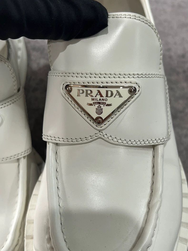 Prada Prada White Loafers with Triangle Logo Size US 6 / IT 36 - 3 Thumbnail