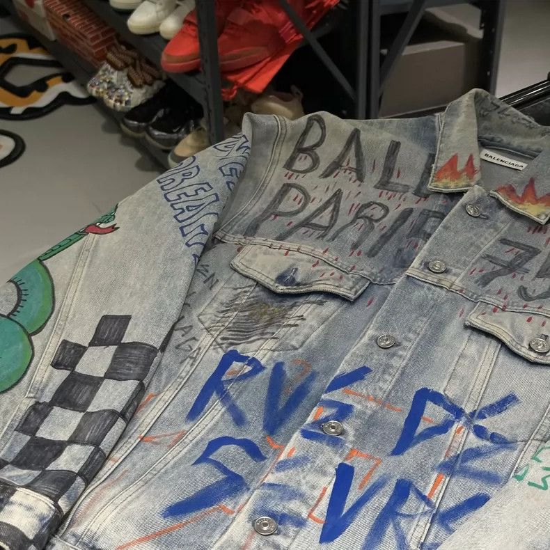 Balenciaga Oversized Graffiti Denim Jacket by Balenciaga Size US M / EU 48-50 / 2 - 2 Thumbnail