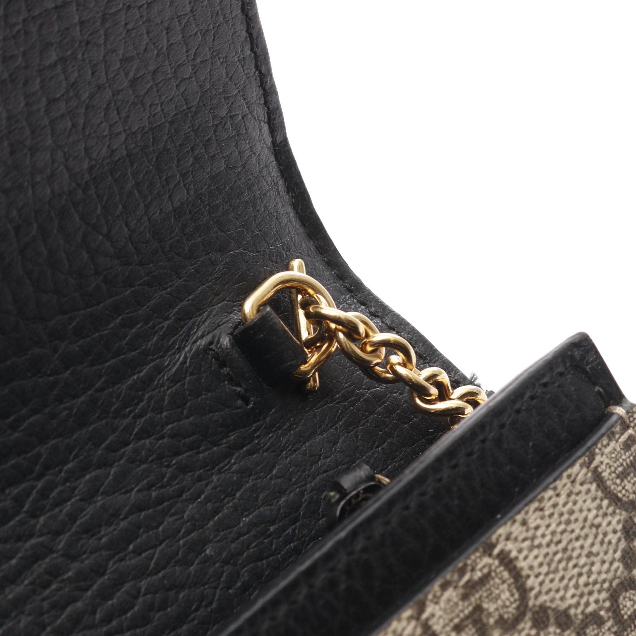Gucci Gucci Gg Marmont Supreme Chain Wallet Leather Black Beige Size ONE SIZE - 7 Thumbnail