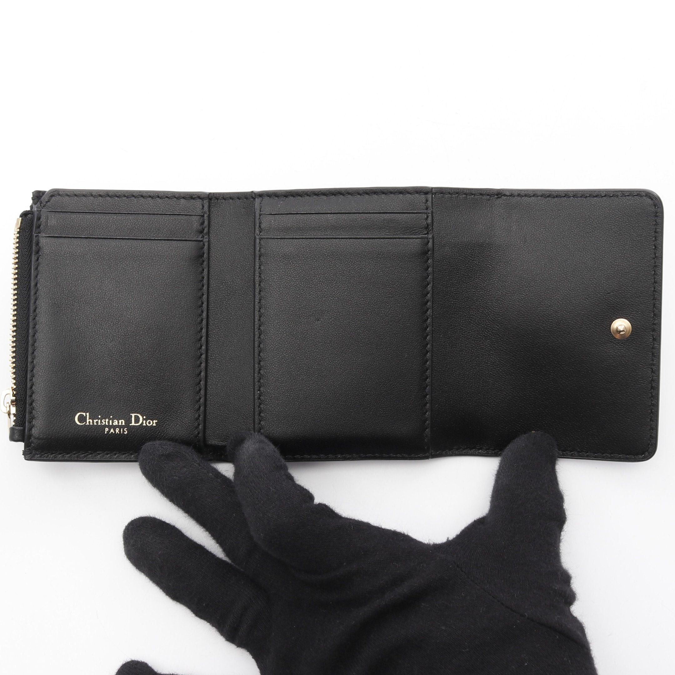 Dior Dior 30 Montaigne Lotus Wallet Trifold Compact Leather Black Size ONE SIZE - 3 Thumbnail