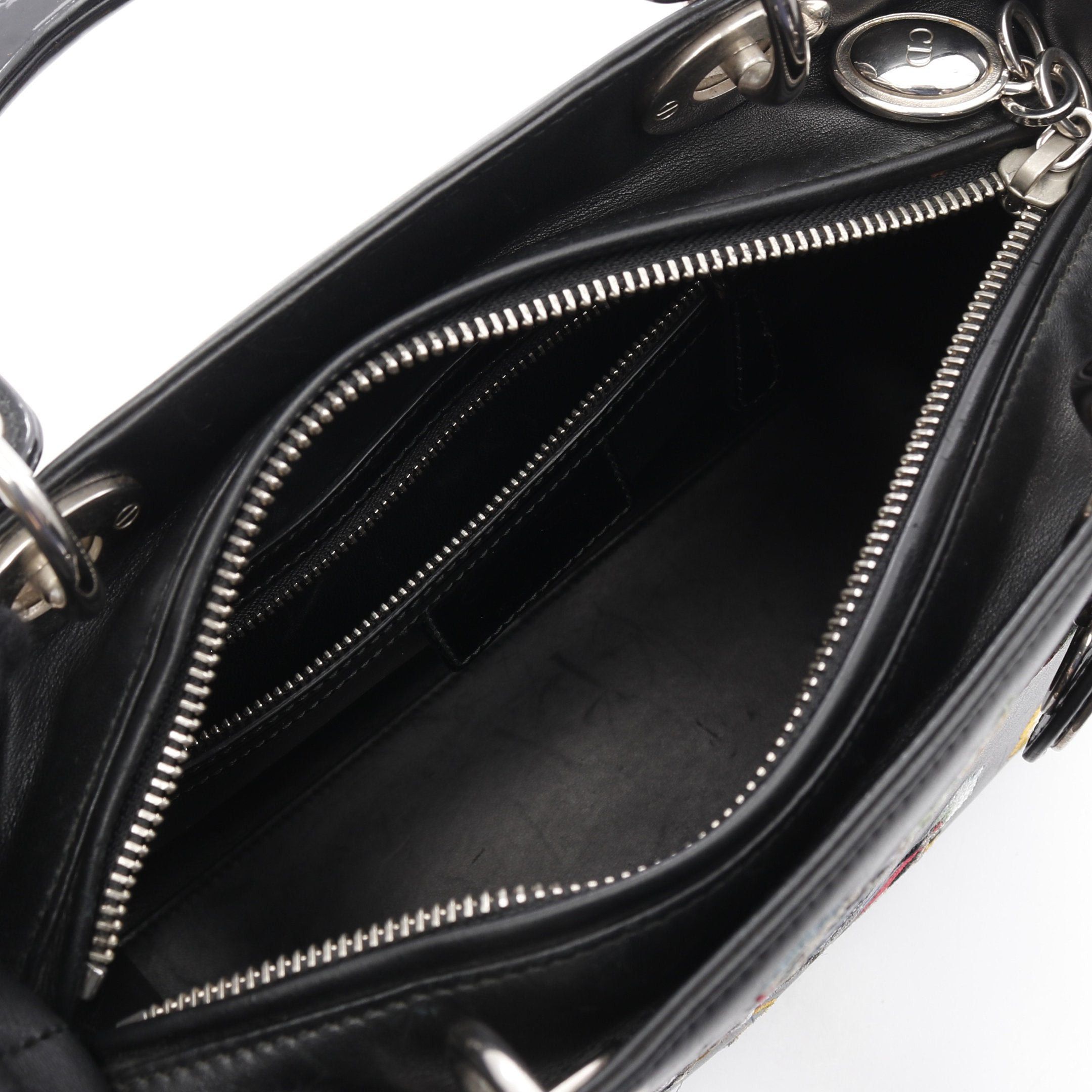 Dior Dior Lady Dior Handbag Leather Enamel Black Embroidery Size ONE SIZE - 3 Thumbnail