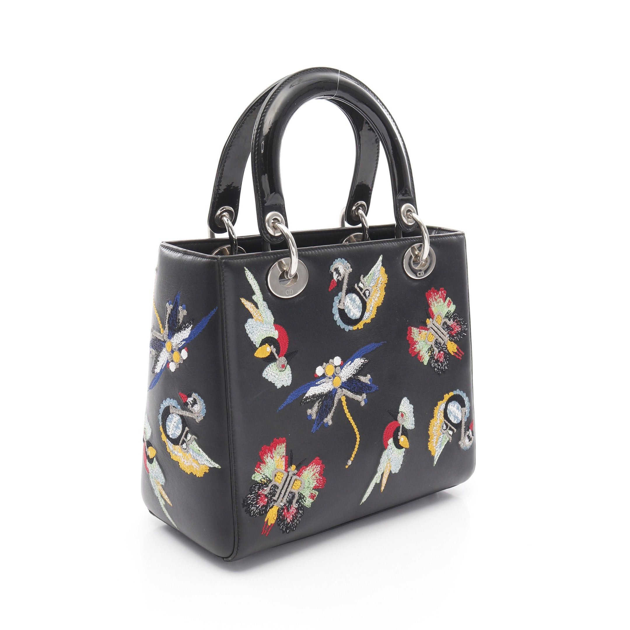 Dior Dior Lady Dior Handbag Leather Enamel Black Embroidery Size ONE SIZE - 2 Thumbnail