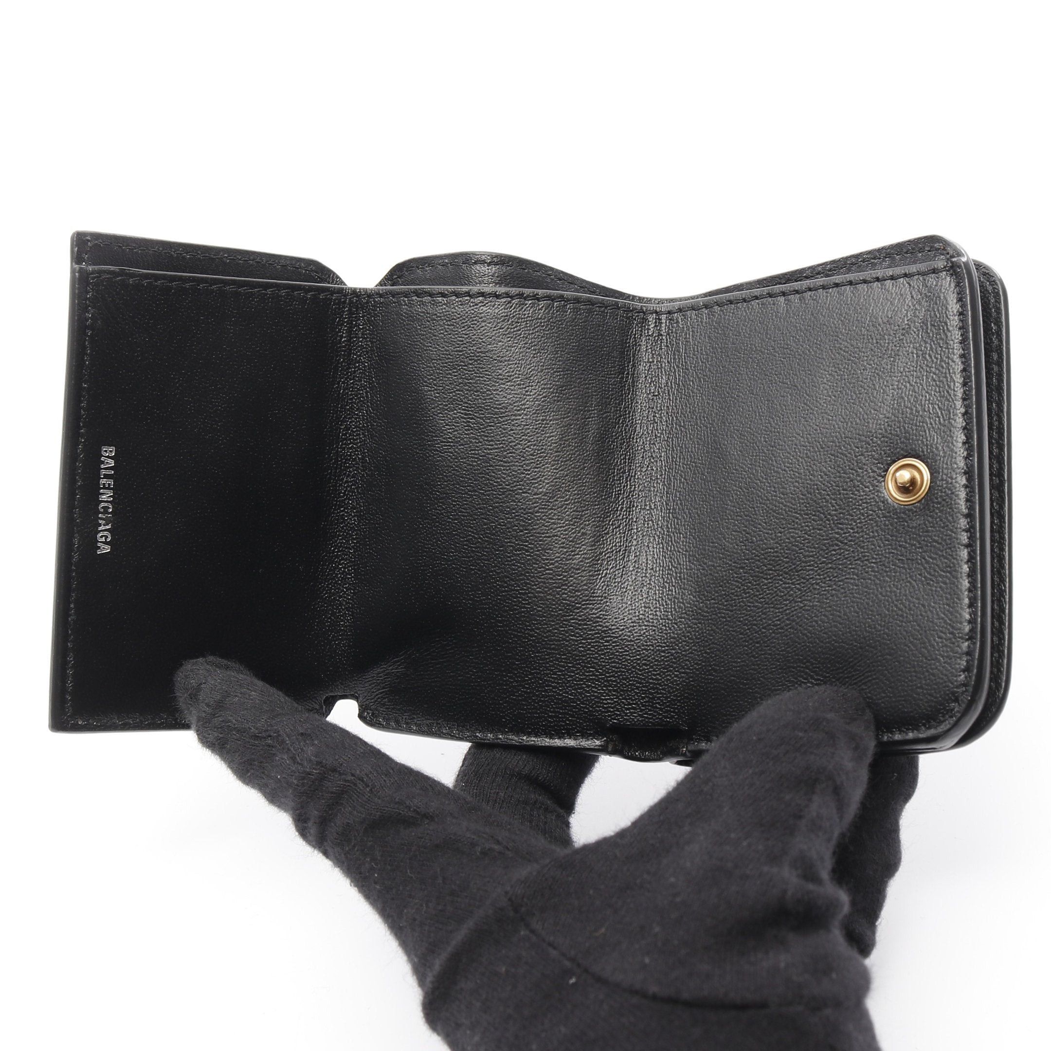 Balenciaga Balenciaga Cash Mini Wallet Trifold Compact Leather Black Size ONE SIZE - 3 Thumbnail